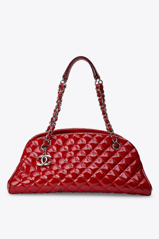 Vintage Chanel Mademoiselle Bowling Bag in Red Patent Leather