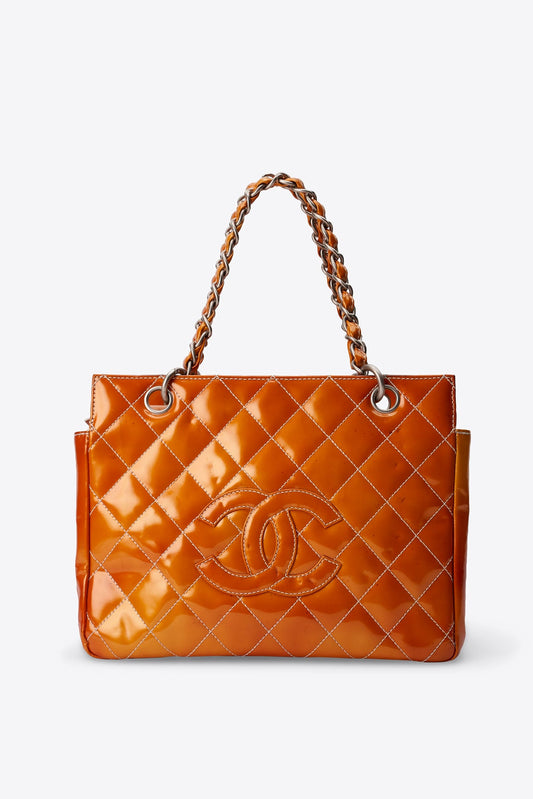 Vintage Chanel Orange Patent Leather CC Tote