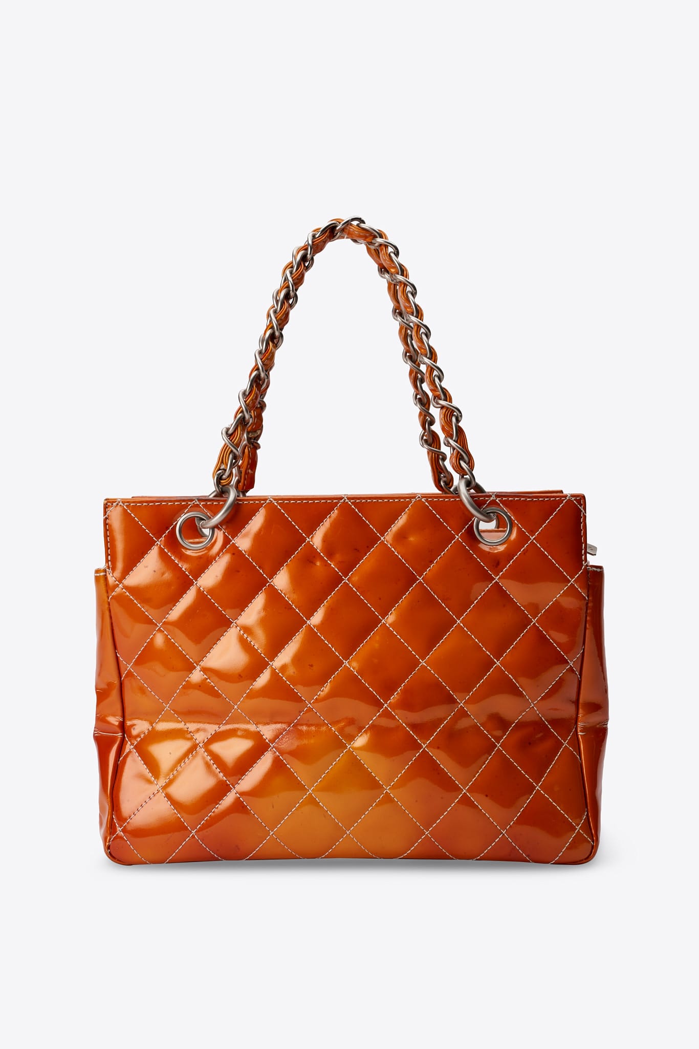 Vintage Chanel Orange Patent Leather CC Tote
