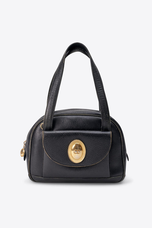 Vintage Christian Dior Black Leather Cross Body Bag