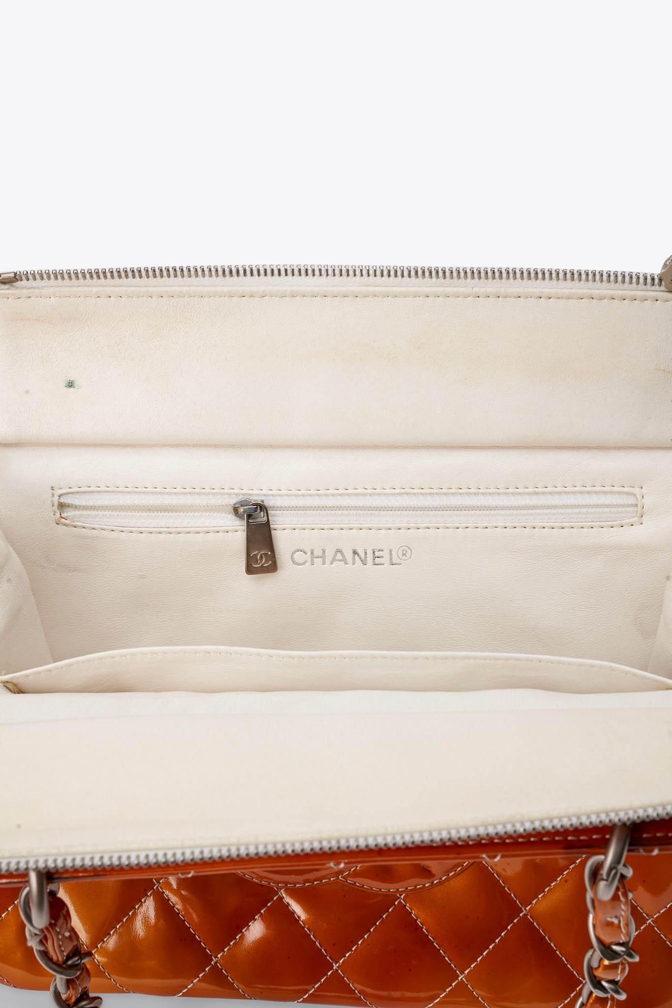 Vintage Chanel Orange Patent Leather CC Tote