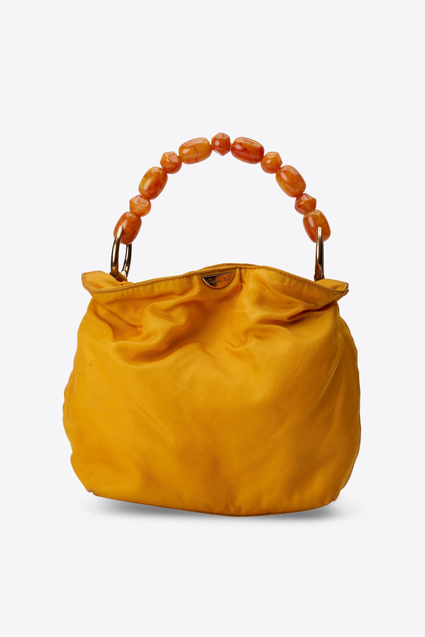 Vintage Christian Dior Mustard Satin Beaded Handle Bag