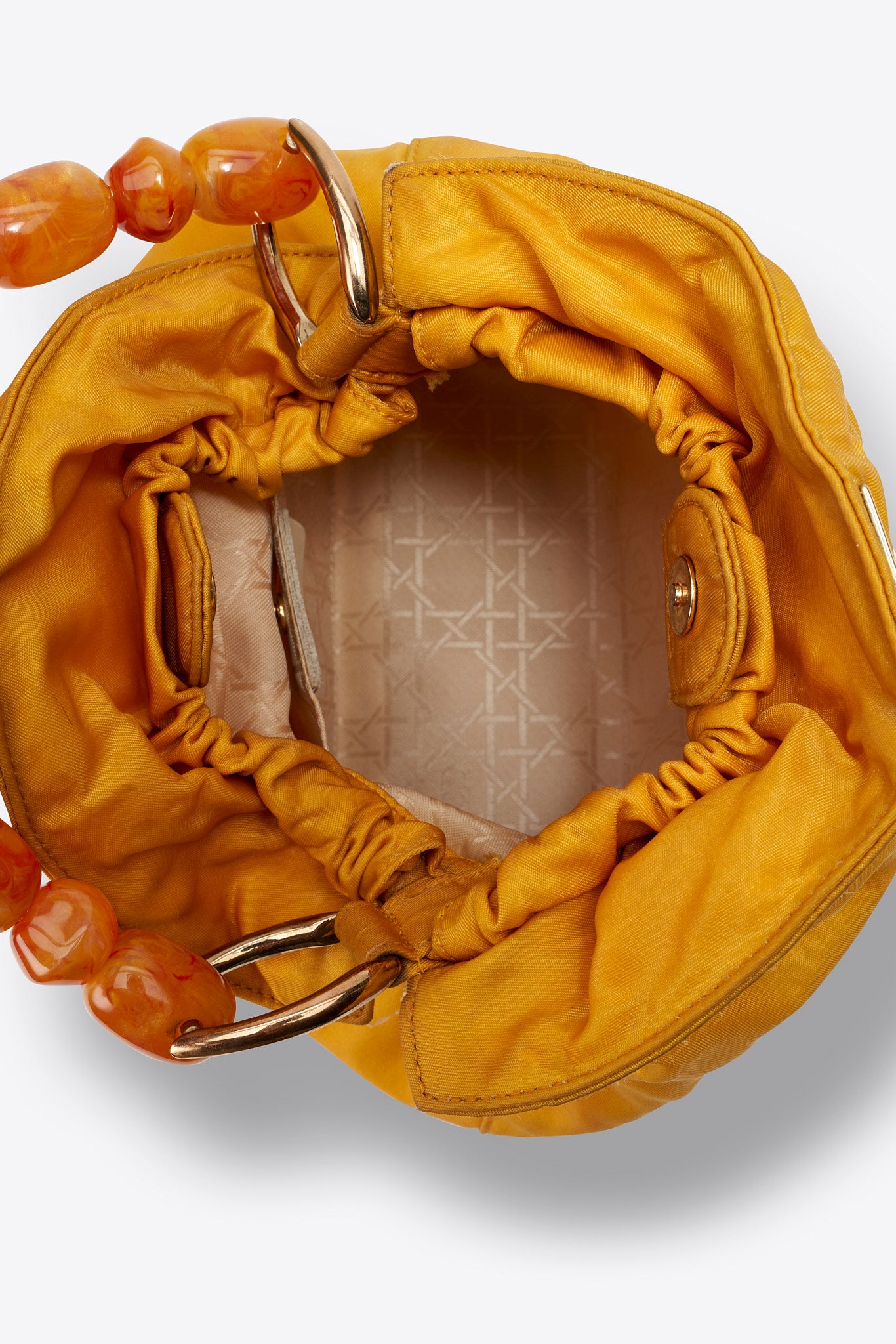 Vintage Christian Dior Mustard Satin Beaded Handle Bag