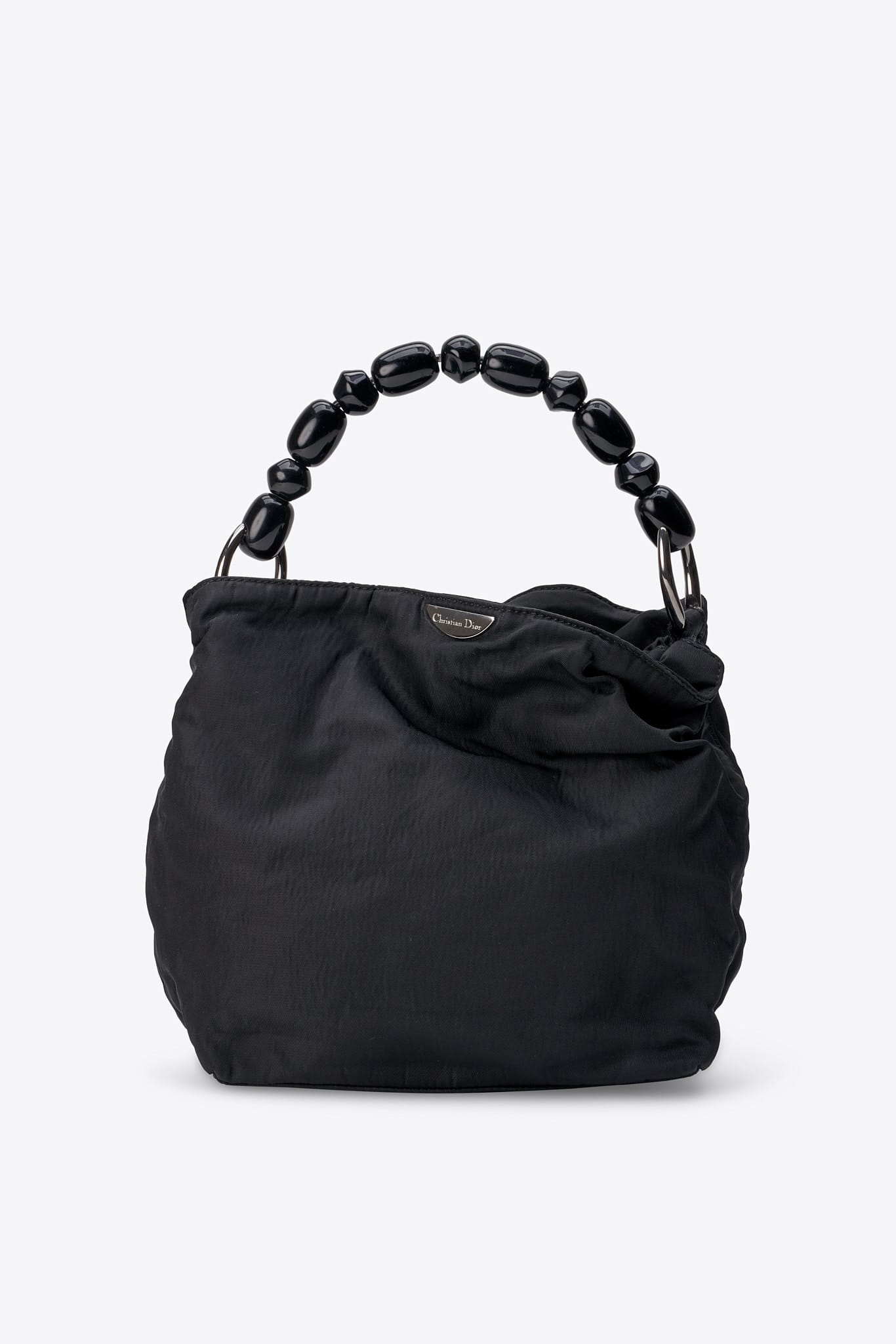 Vintage Christian Dior Black Satin Beaded Handle Bag
