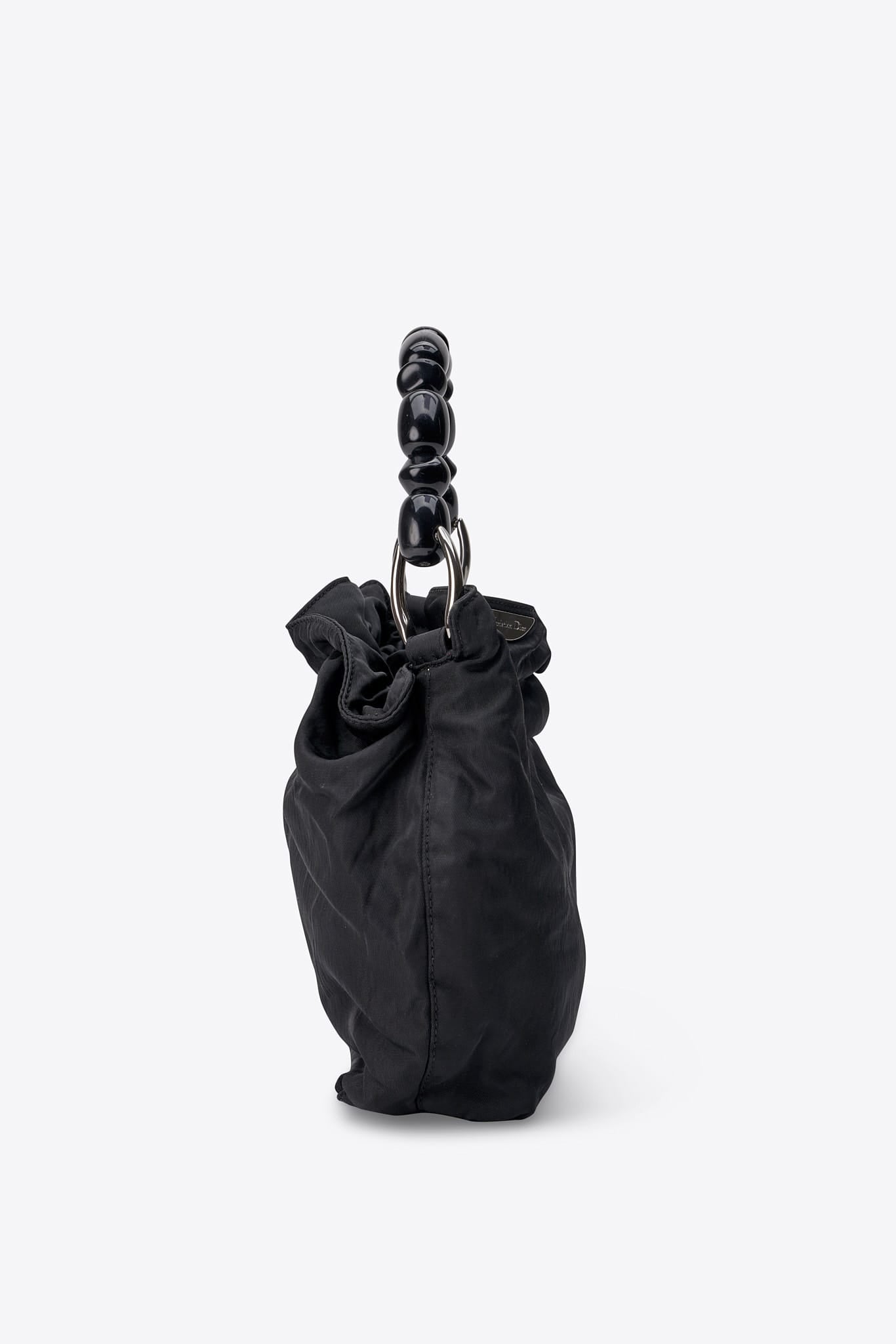 Vintage Christian Dior Black Satin Beaded Handle Bag