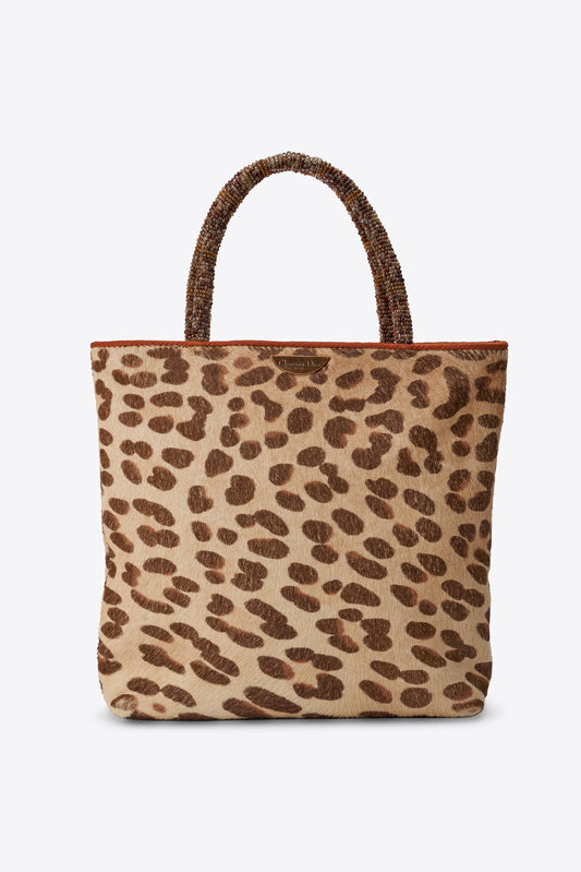 Vintage Christian Dior Leopard Printed Calf Hair Tote Bag