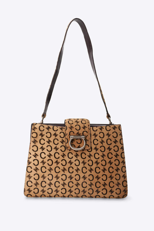 Vintage Celine Triomphe Printed Calf Hair Shoulder Bag