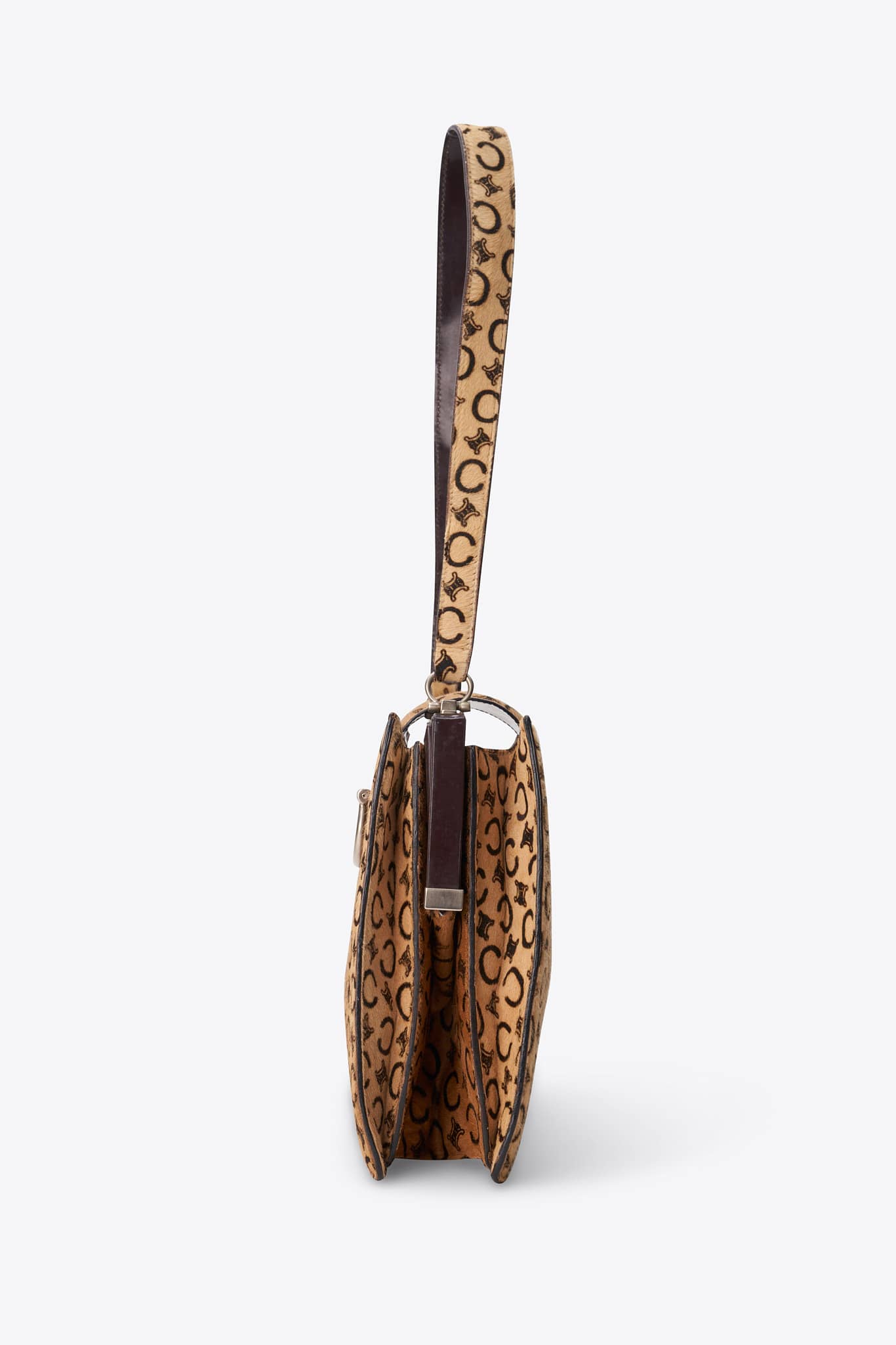 Vintage Celine Triomphe Printed Calf Hair Shoulder Bag