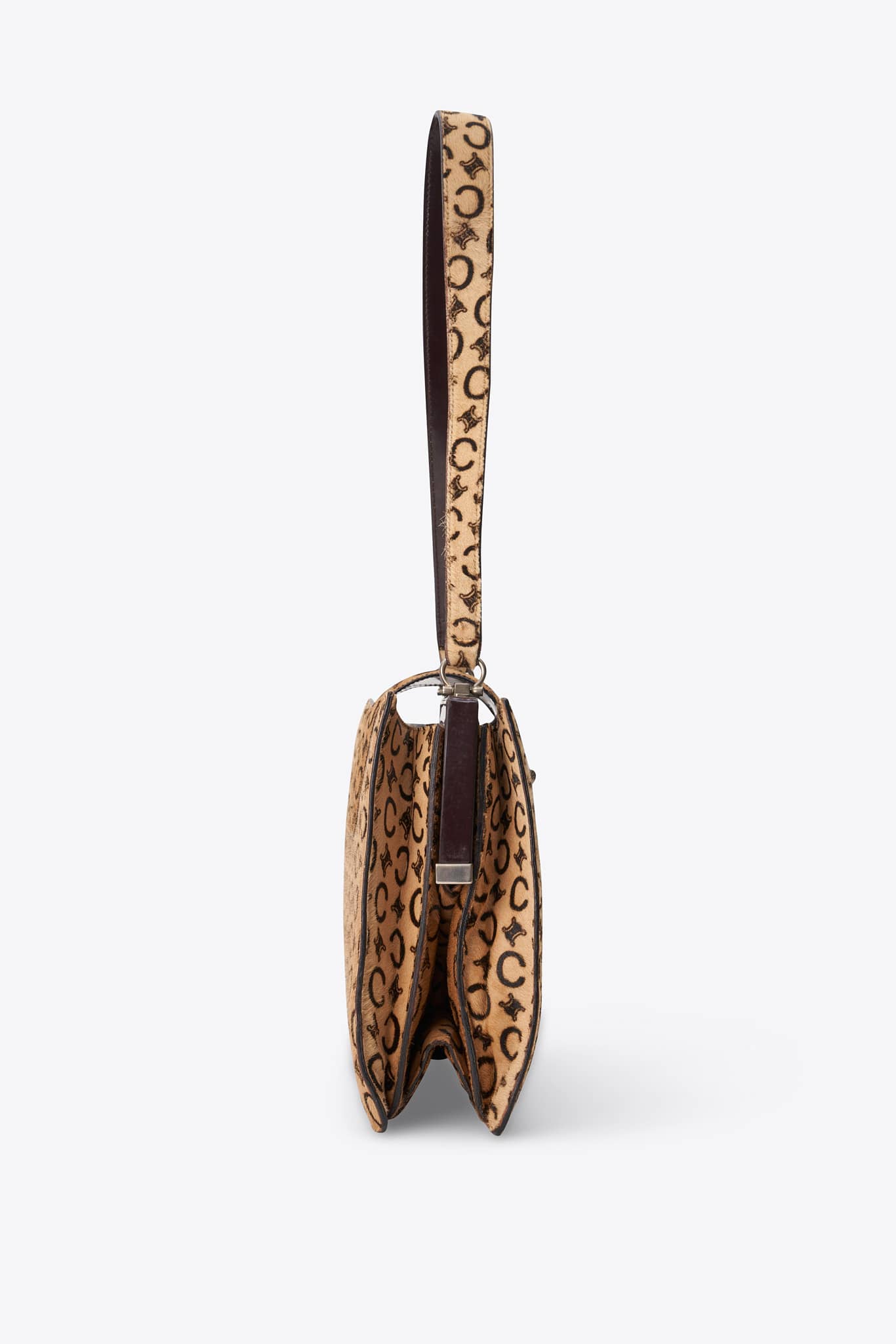 Vintage Celine Triomphe Printed Calf Hair Shoulder Bag