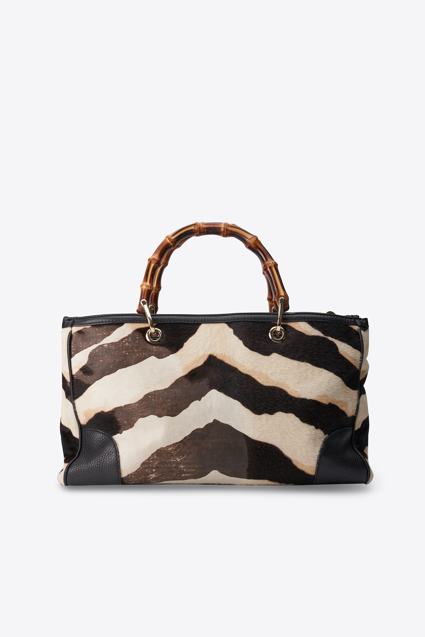 Vintage Gucci Zebra Print Calf Hair Bamboo Tote