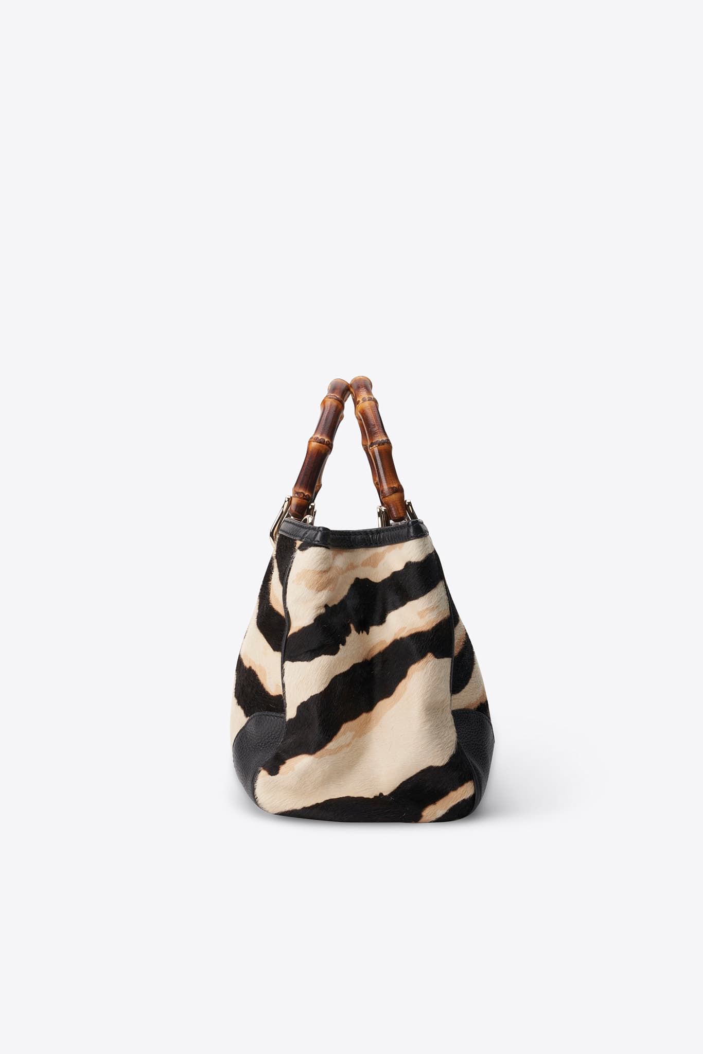 Vintage Gucci Zebra Print Calf Hair Bamboo Tote