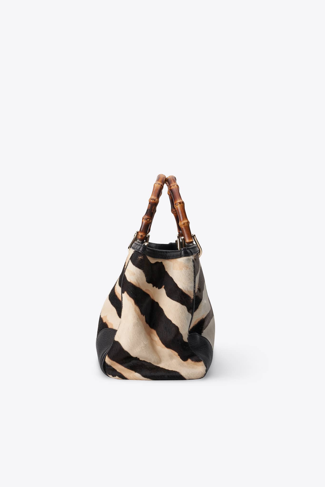 Vintage Gucci Zebra Print Calf Hair Bamboo Tote