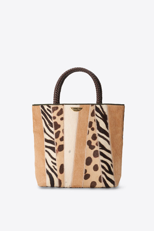 Vintage Christian Dior Calf Hair Patchwork Tote Bag