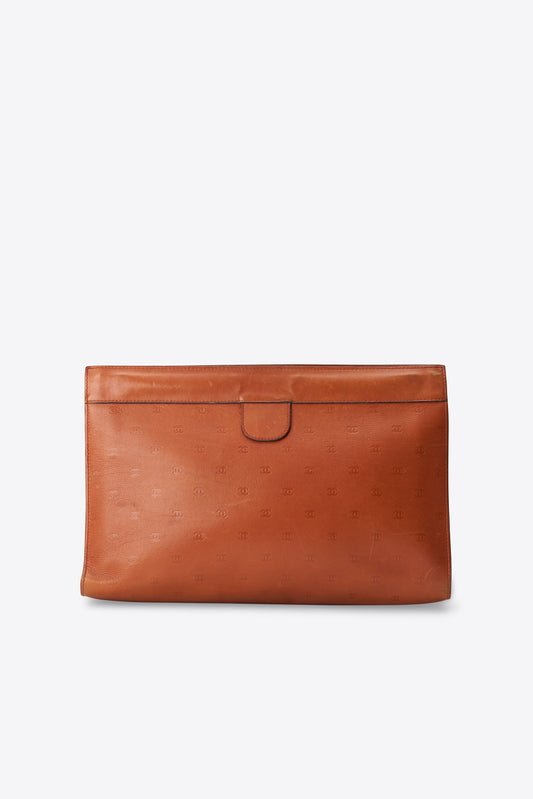 Vintage Chanel CC Tan Leather Clutch Bag