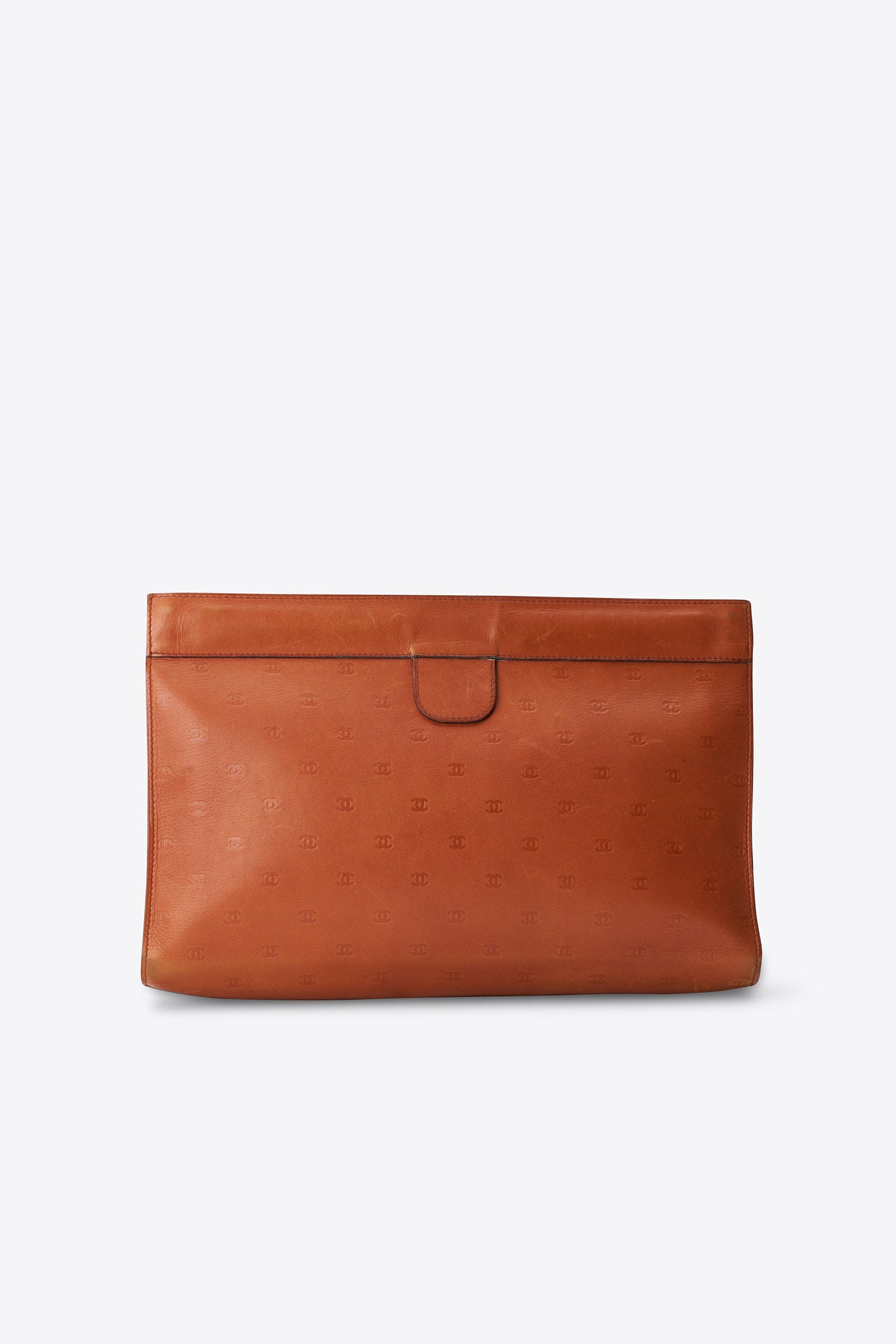 Vintage Chanel CC Tan Leather Clutch Bag