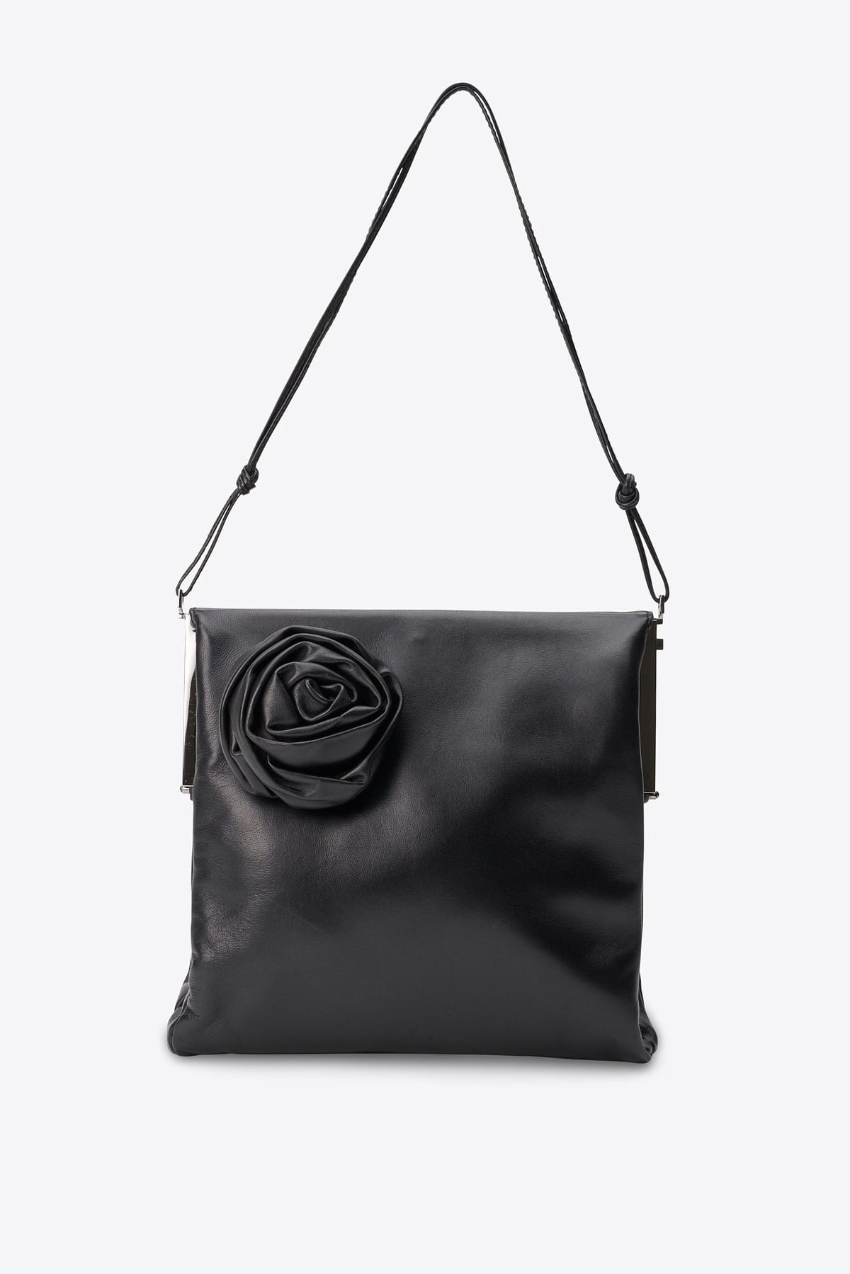 Vintage Gucci Black Leather Rose Shoulder Bag