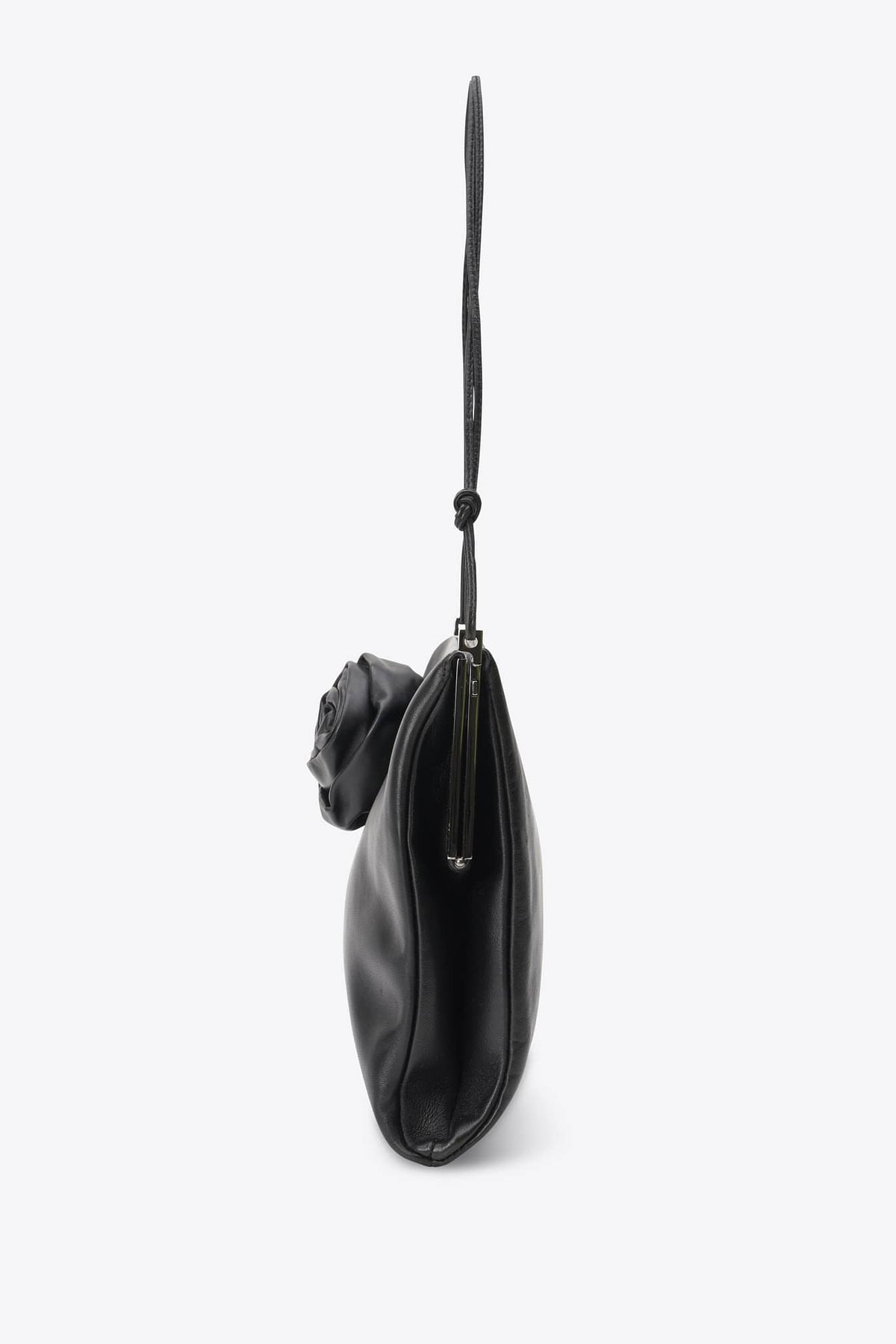 Vintage Gucci Black Leather Rose Shoulder Bag