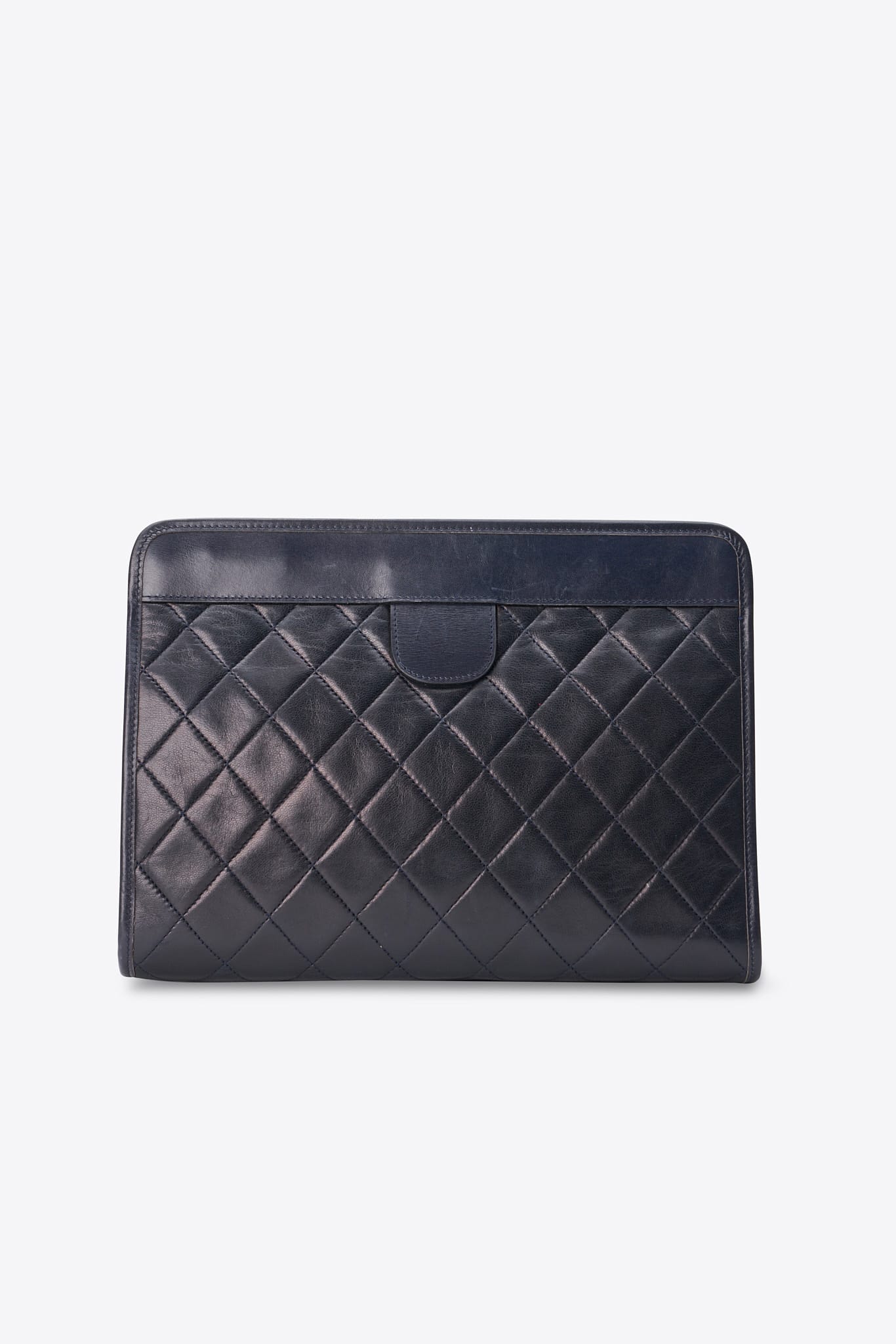 Vintage Chanel Navy Leather Clutch Bag With 24k Gold Plated Hardware
