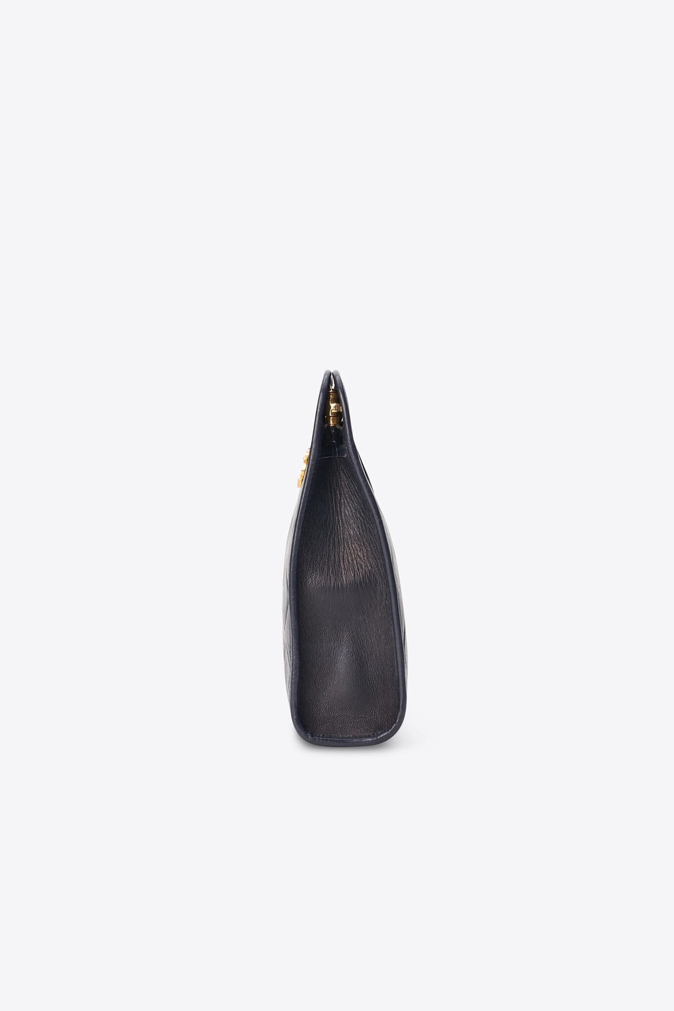 Vintage Chanel Navy Leather Clutch Bag With 24k Gold Plated Hardware