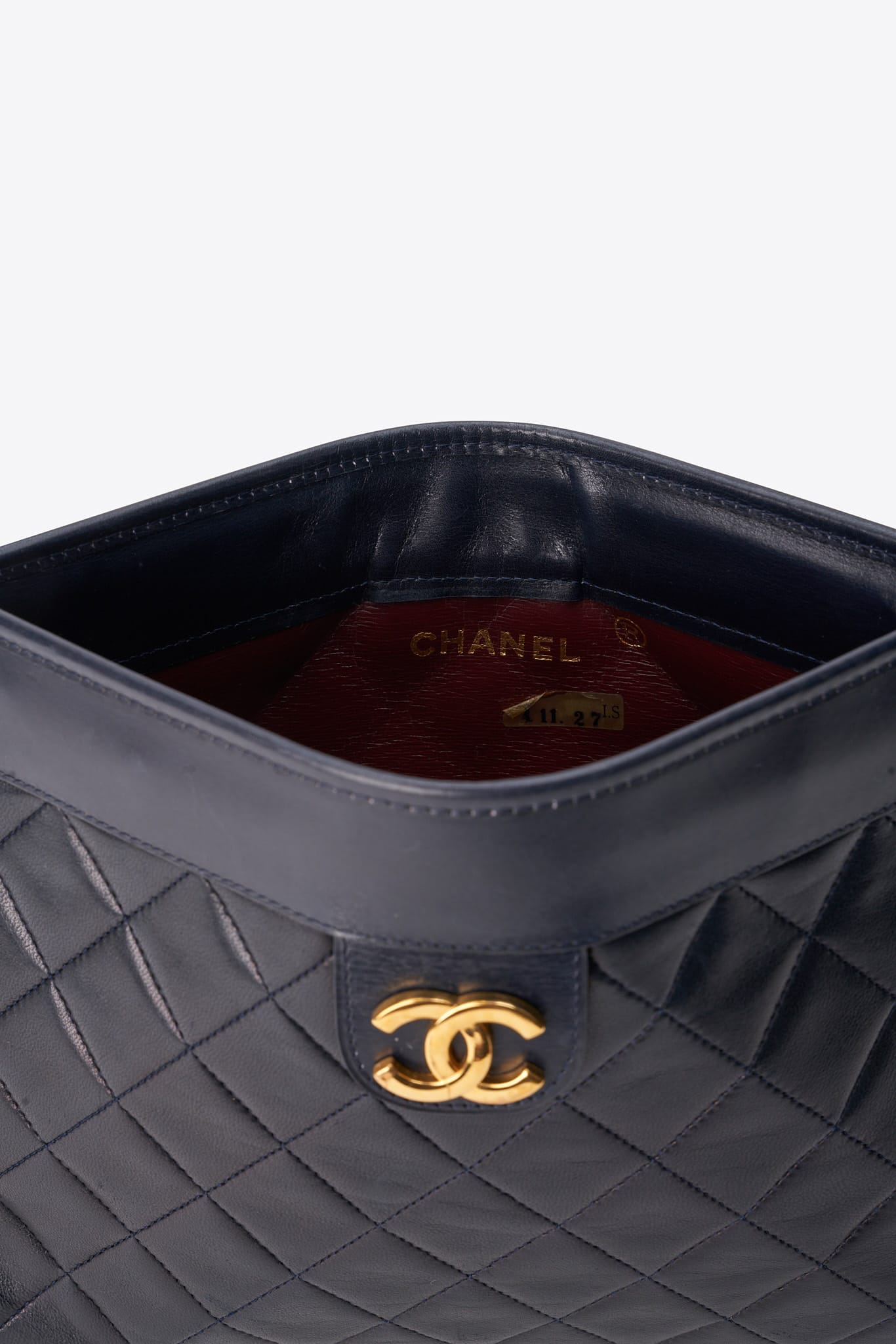 Vintage Chanel Navy Leather Clutch Bag With 24k Gold Plated Hardware