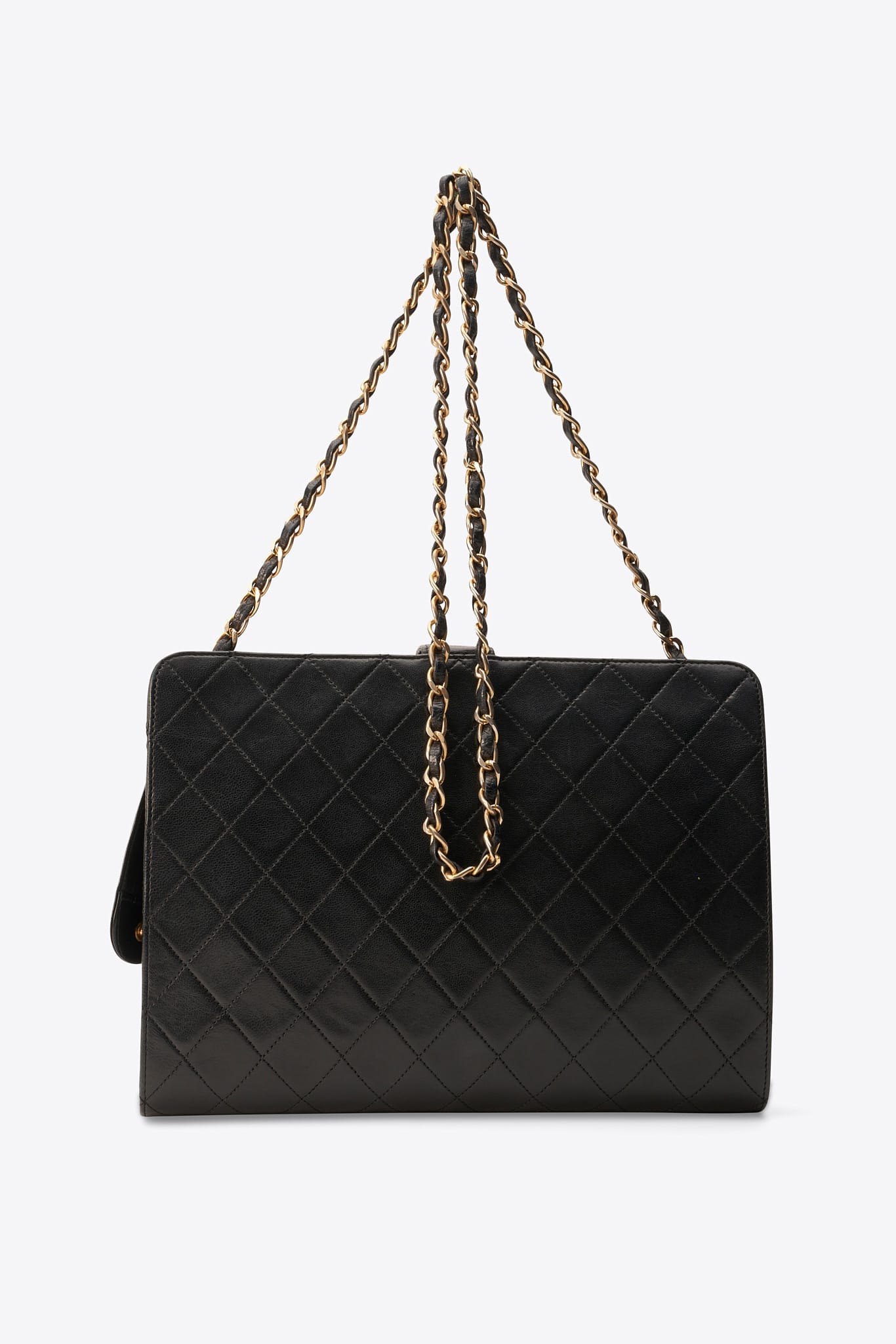 Vintage Chanel Black Quilted Leather Shoulder Bag With 24k Gold Plated Hardware