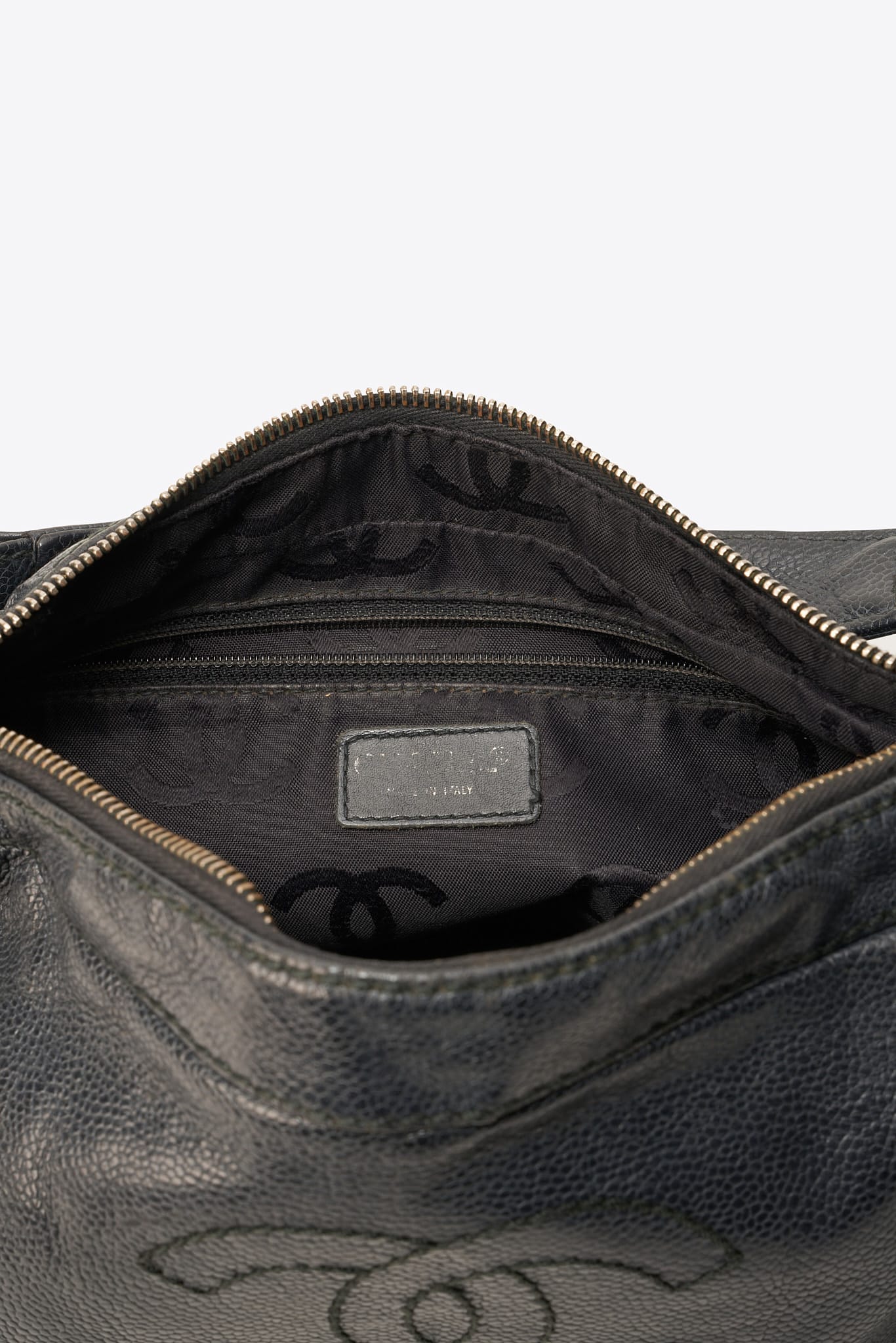 Vintage Chanel Black Caviar Leather Shoulder Bag with Wood Effect Chain