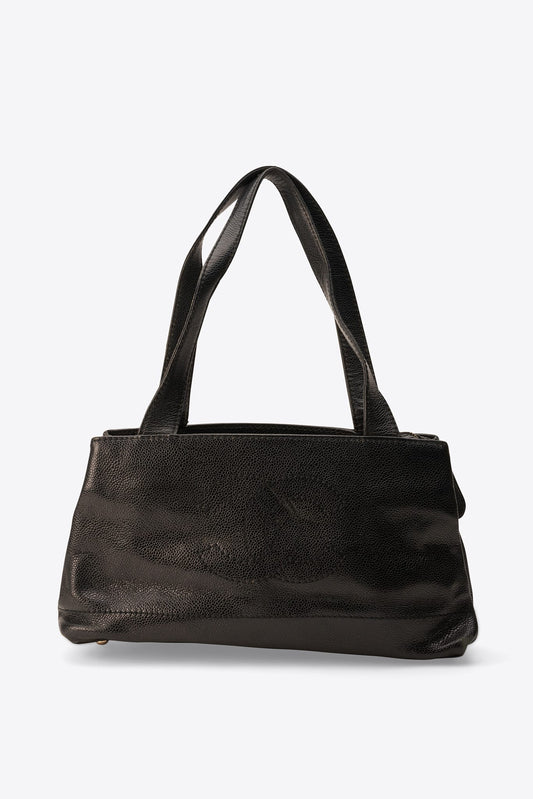 Vintage Chanel Caviar Leather Shoulder Bag with Wood Effect Perspex Puller