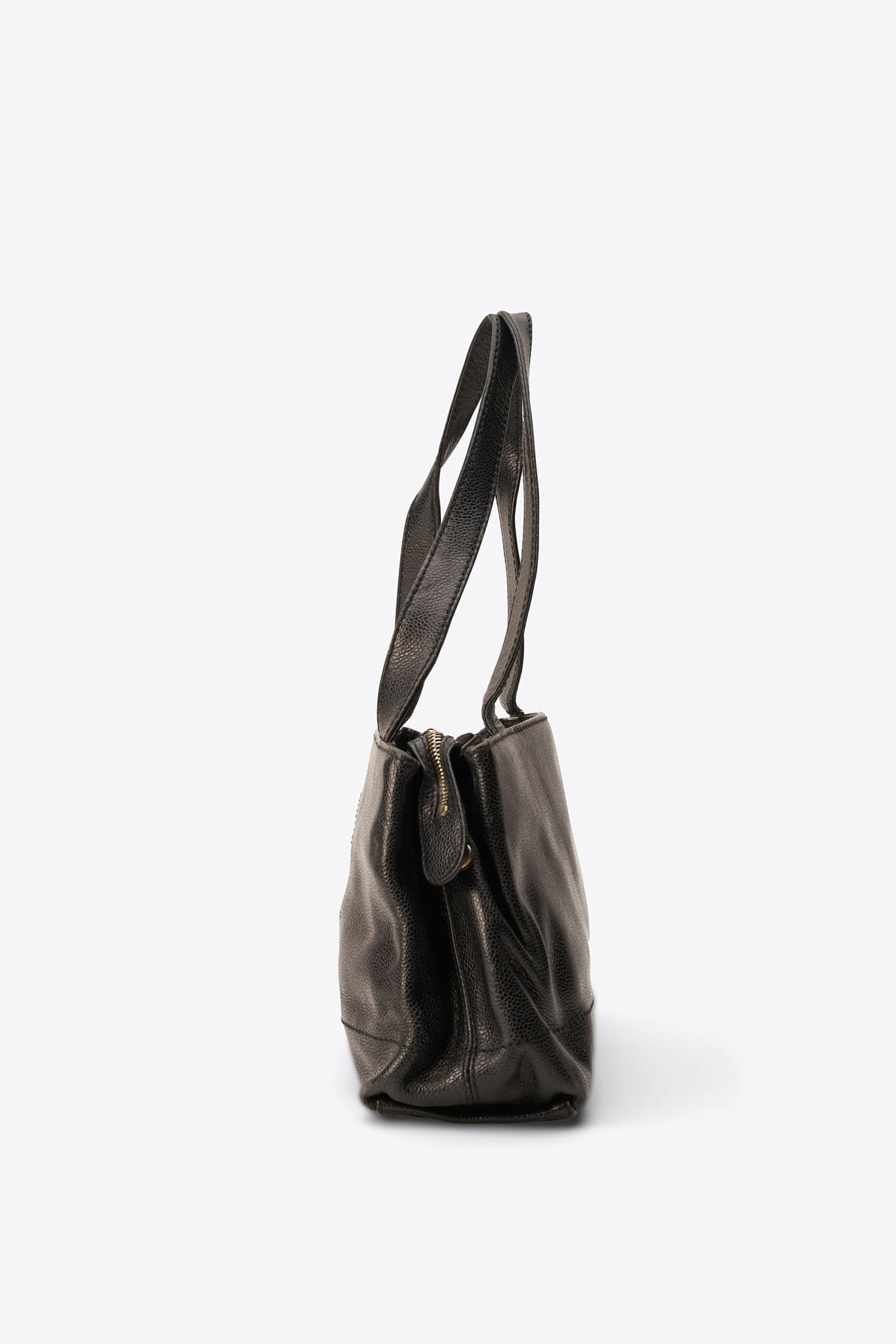 Vintage Chanel Caviar Leather Shoulder Bag with Wood Effect Perspex Puller