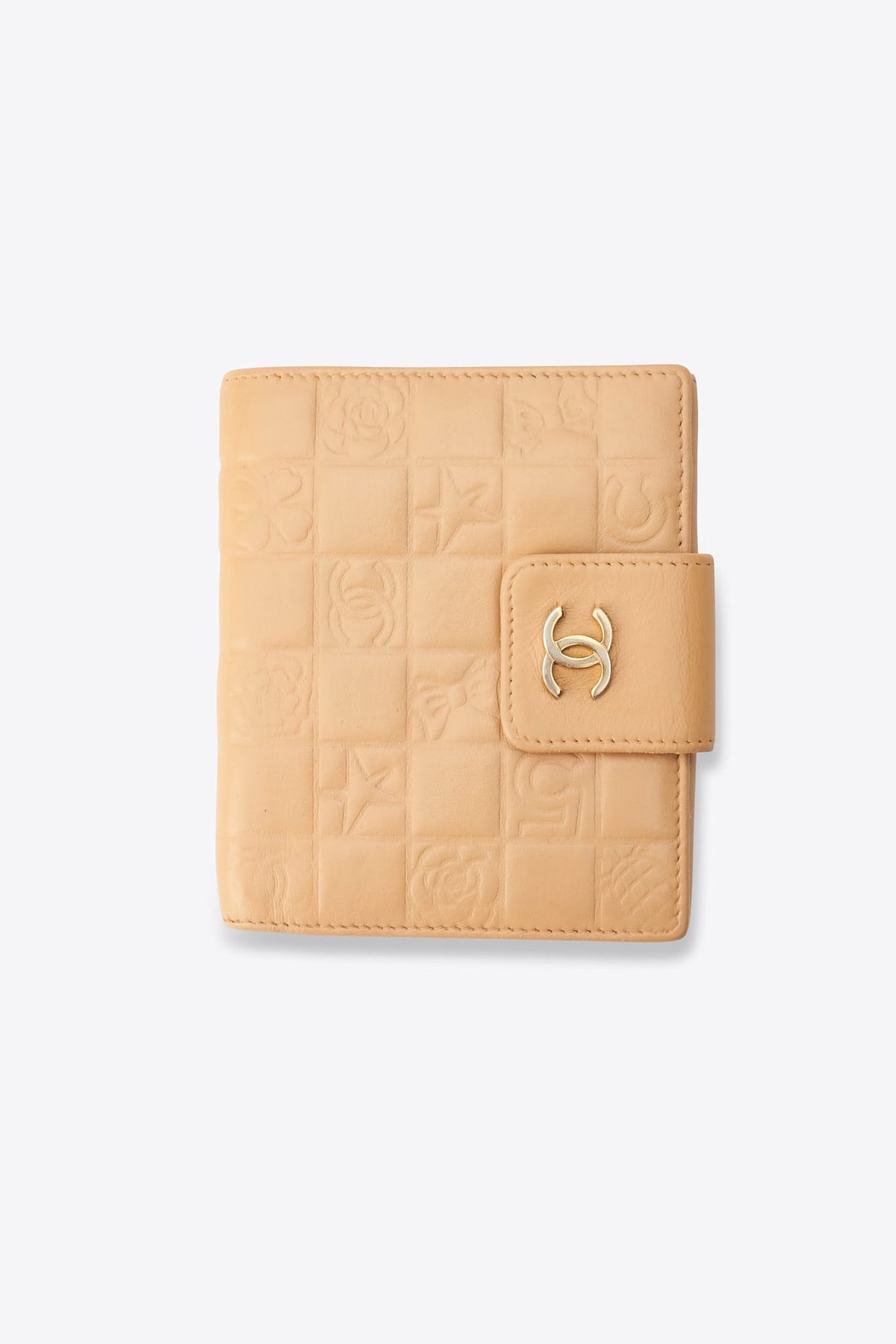 Chanel Beige Leather Camellia Embossed Wallet