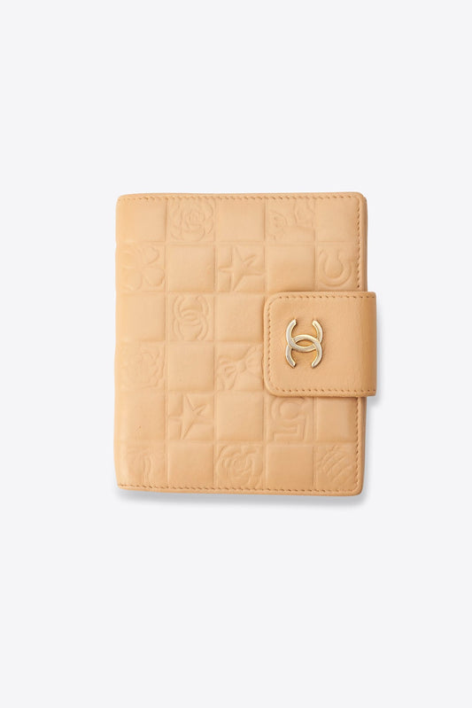 Chanel Beige Leather Camellia Embossed Wallet