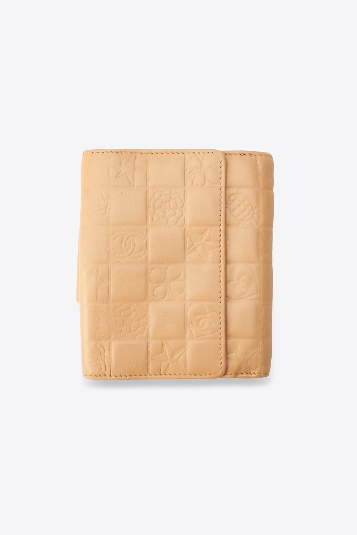 Chanel Beige Leather Camellia Embossed Wallet