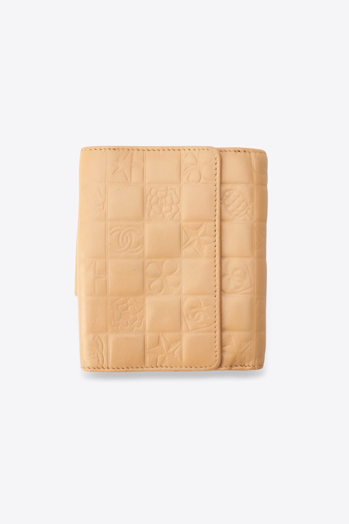 Chanel Beige Leather Camellia Embossed Wallet