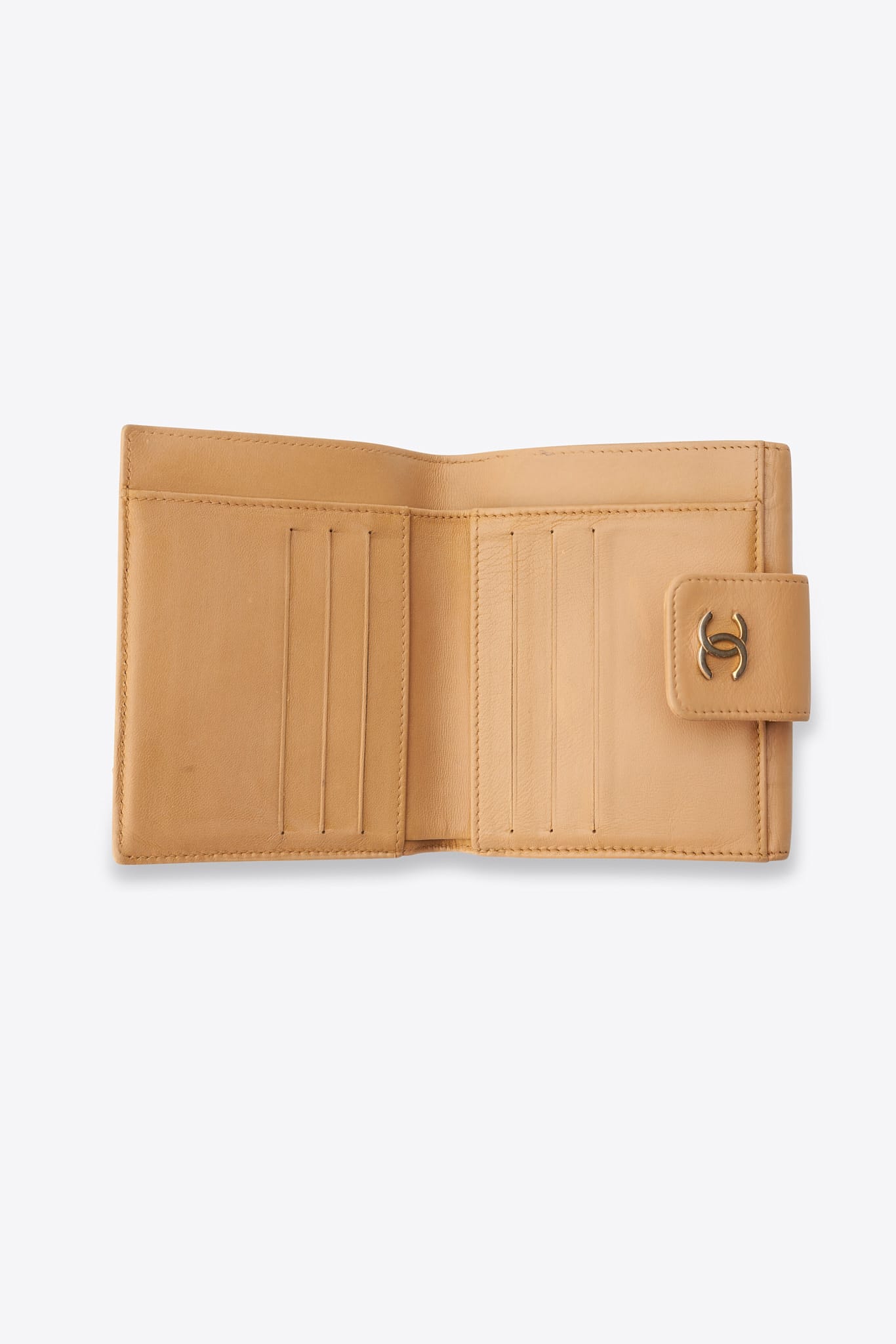 Chanel Beige Leather Camellia Embossed Wallet