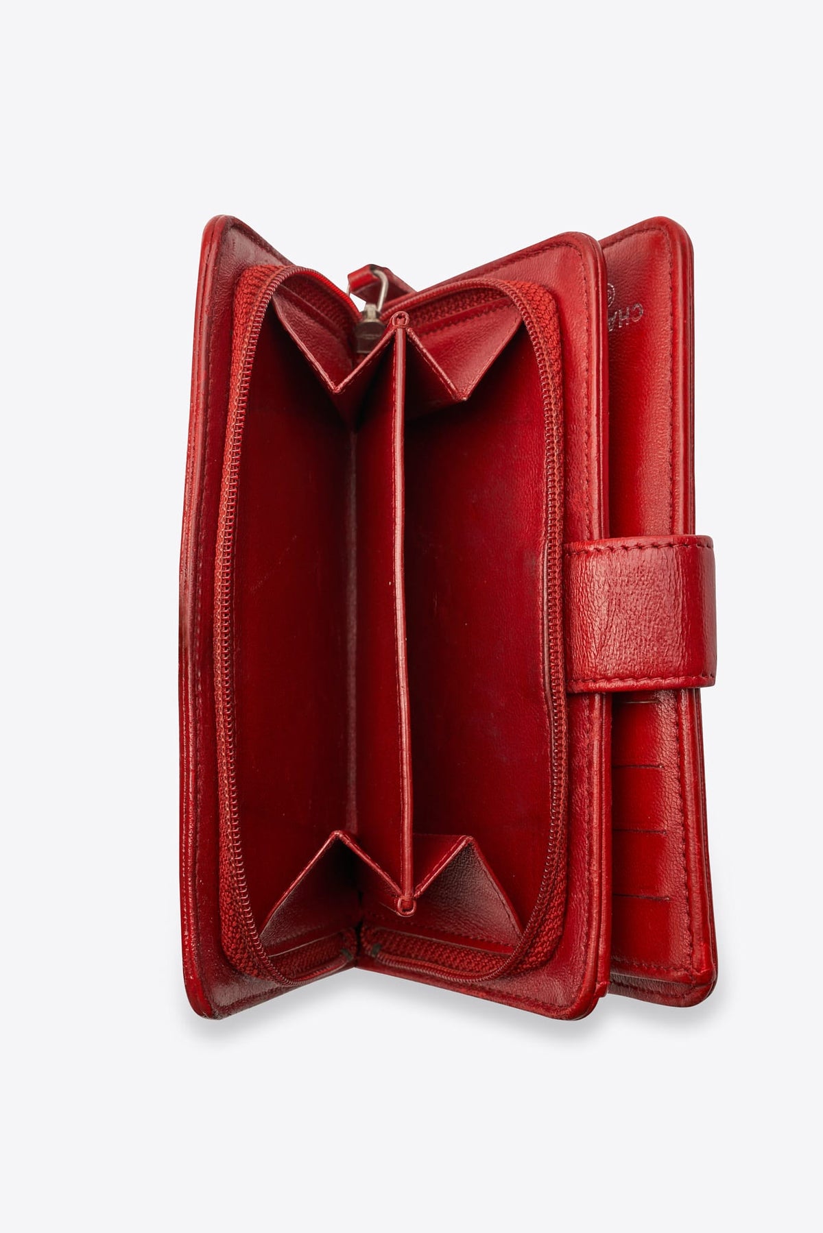 Chanel Red Leather Camellia Embossed Wallet