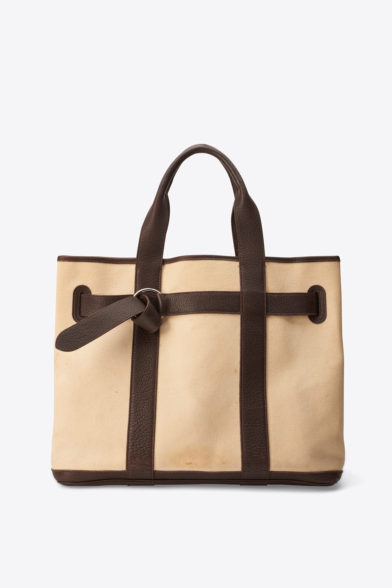 Vintage Hermes Ceinture Canvas and Leather Tote Bag