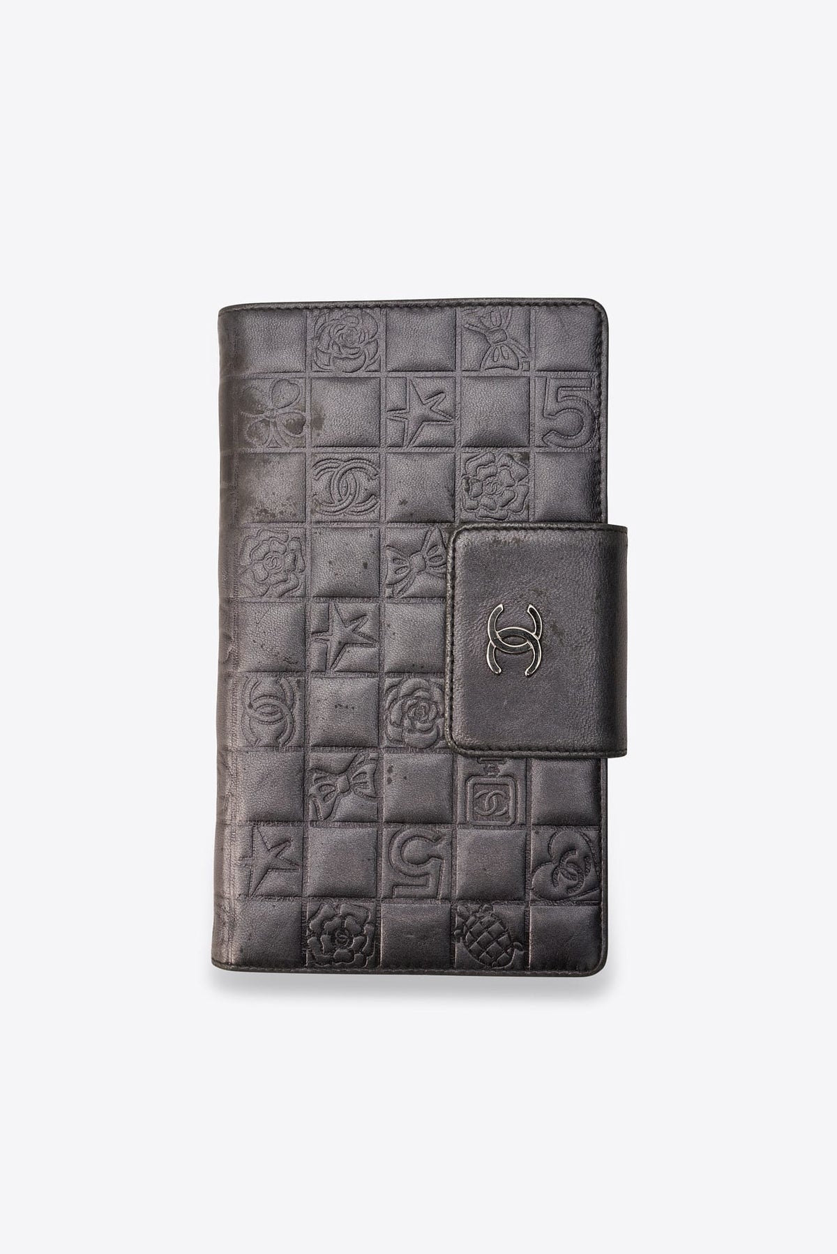 Vintage Chanel Icon Embossed Metallic Long Wallet