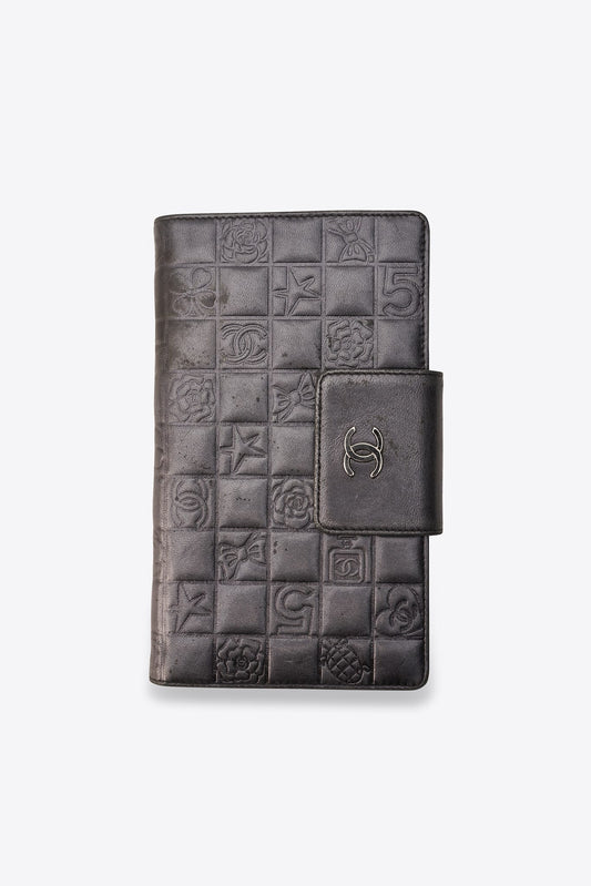 Vintage Chanel Icon Embossed Metallic Long Wallet