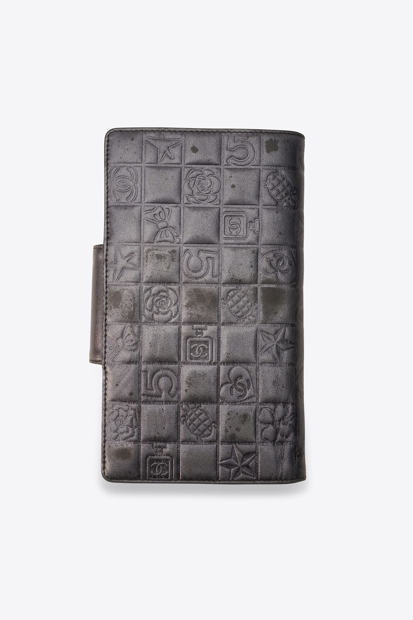 Vintage Chanel Icon Embossed Metallic Long Wallet