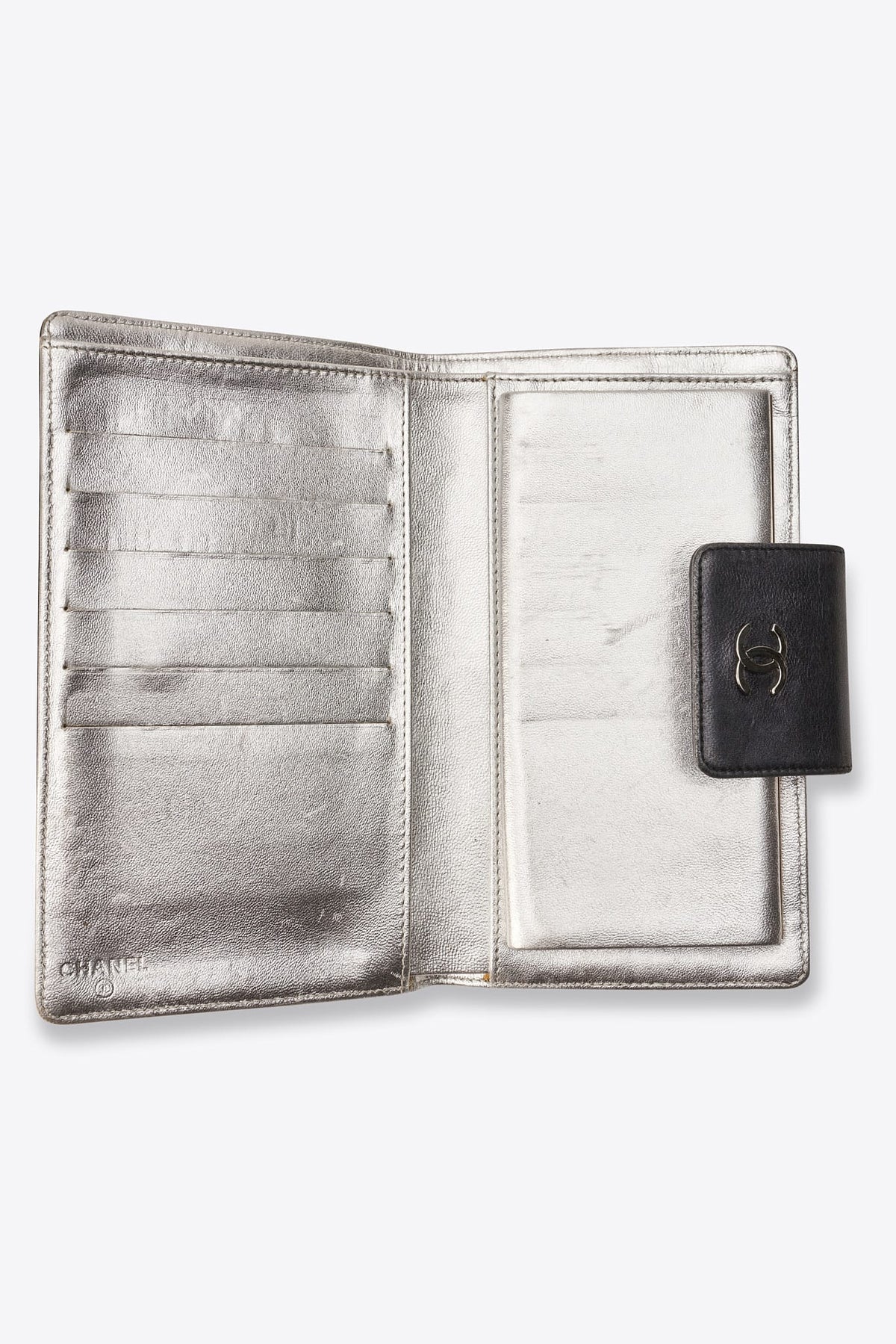 Vintage Chanel Icon Embossed Metallic Long Wallet