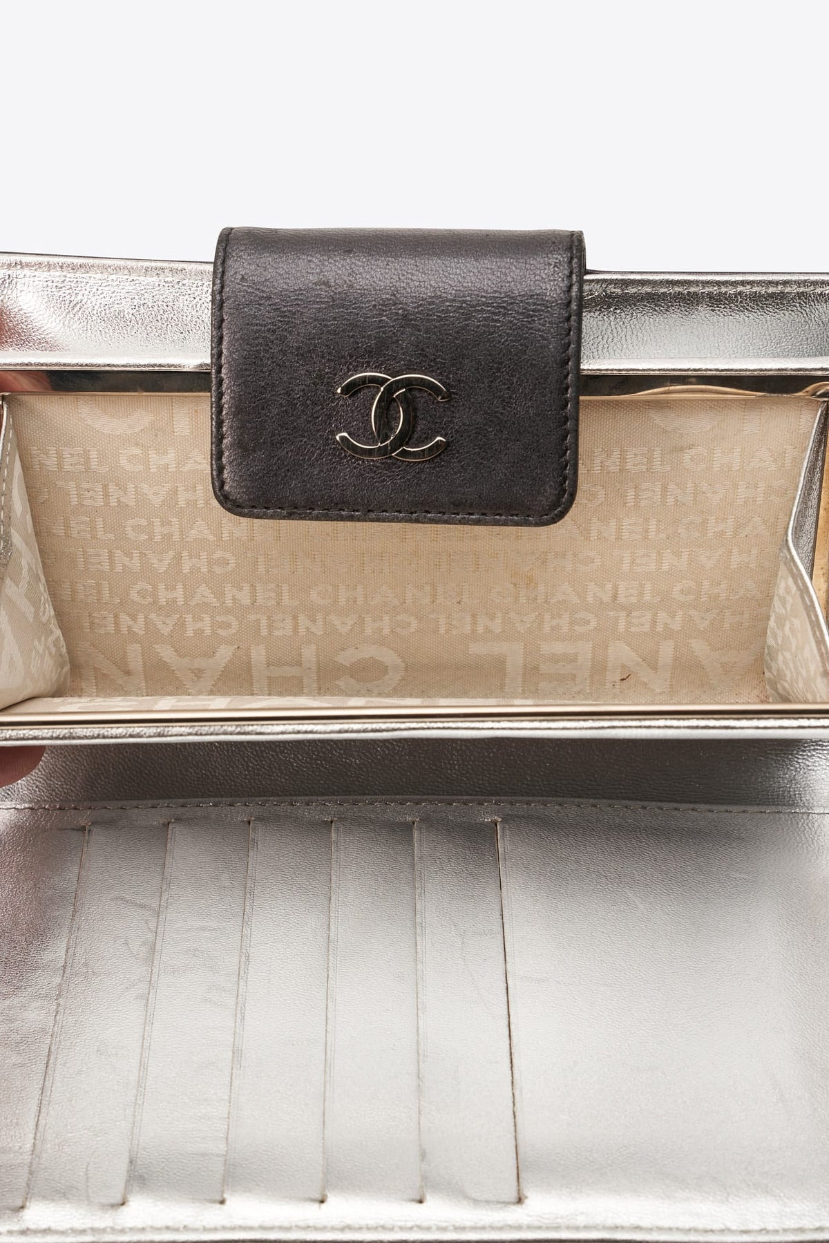 Vintage Chanel Icon Embossed Metallic Long Wallet