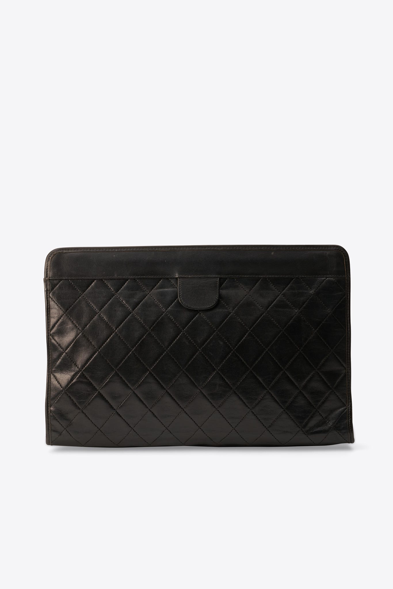 Vintage Chanel Black Leather Clutch Bag With 24k Gold Plated Hardware