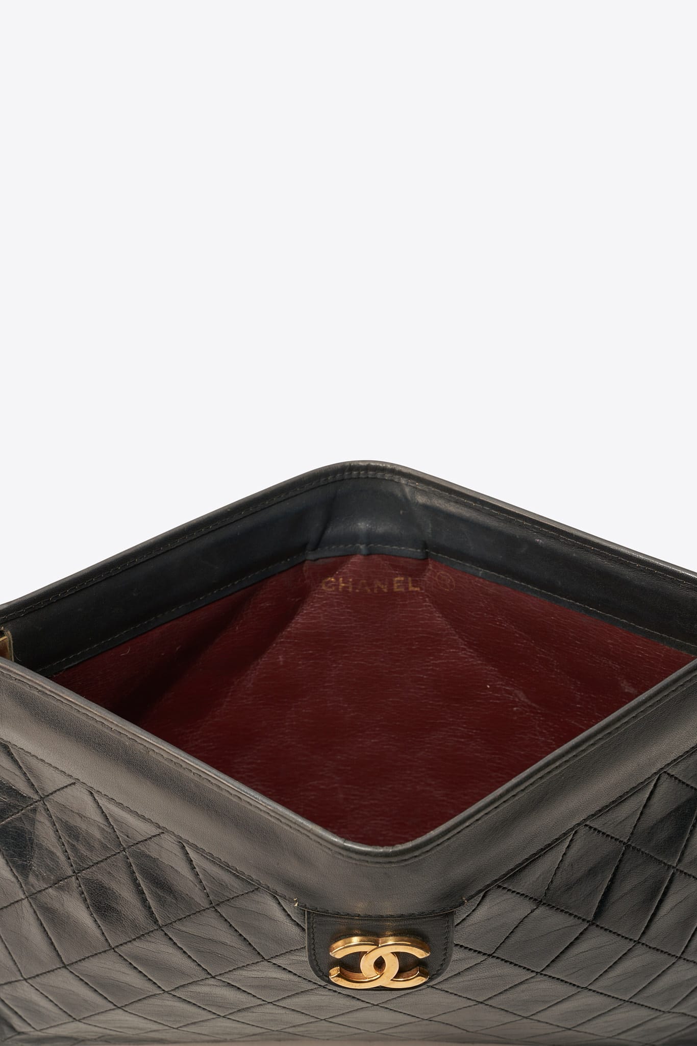 Vintage Chanel Black Leather Clutch Bag With 24k Gold Plated Hardware