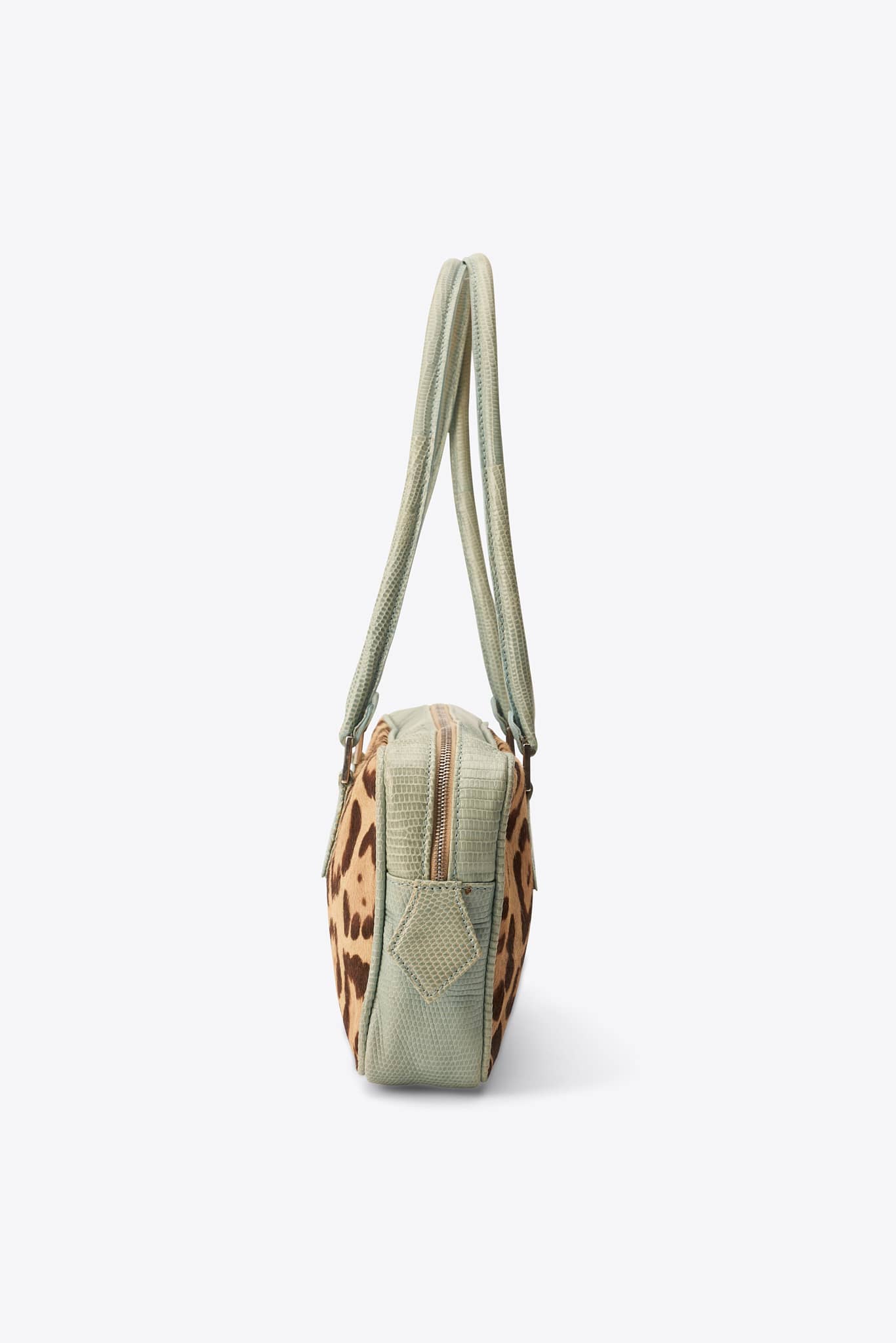 Vintage Valentino Leopard Calf Hair & Turquoise Snakeskin Shoulder Bag