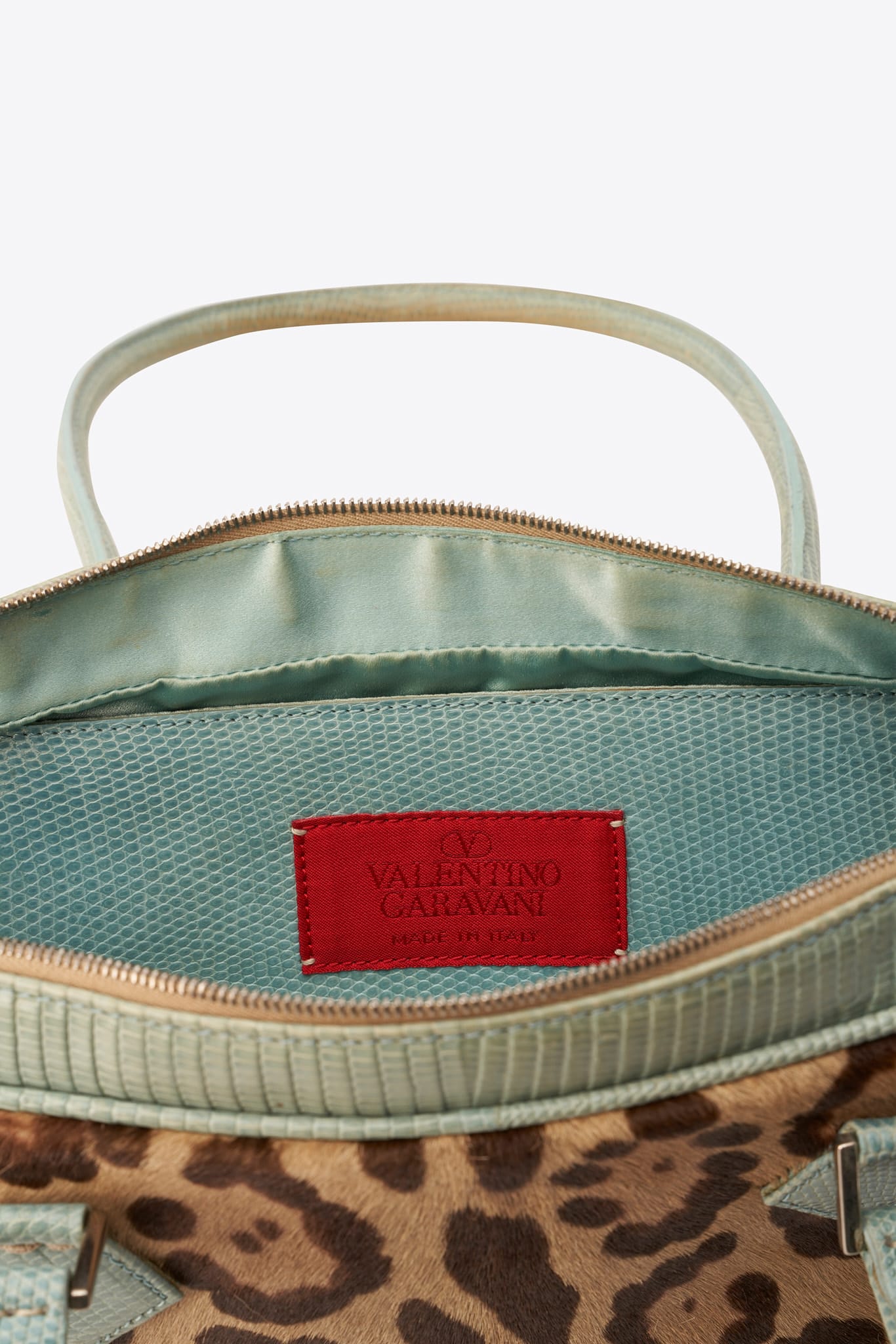 Vintage Valentino Leopard Calf Hair & Turquoise Snakeskin Shoulder Bag