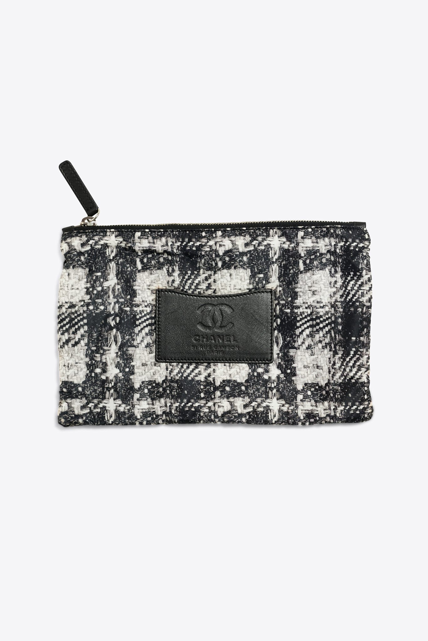 Vintage Chanel Svart läderkopplingspåse med 24k guldpläterad hårdvara