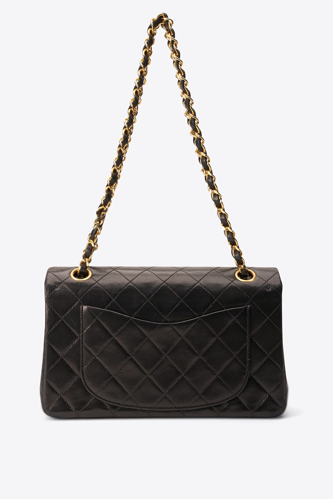 Sac à rabat Diana vintage en cuir d'agneau noir Chanel avec matériel plaqué or 24 carats