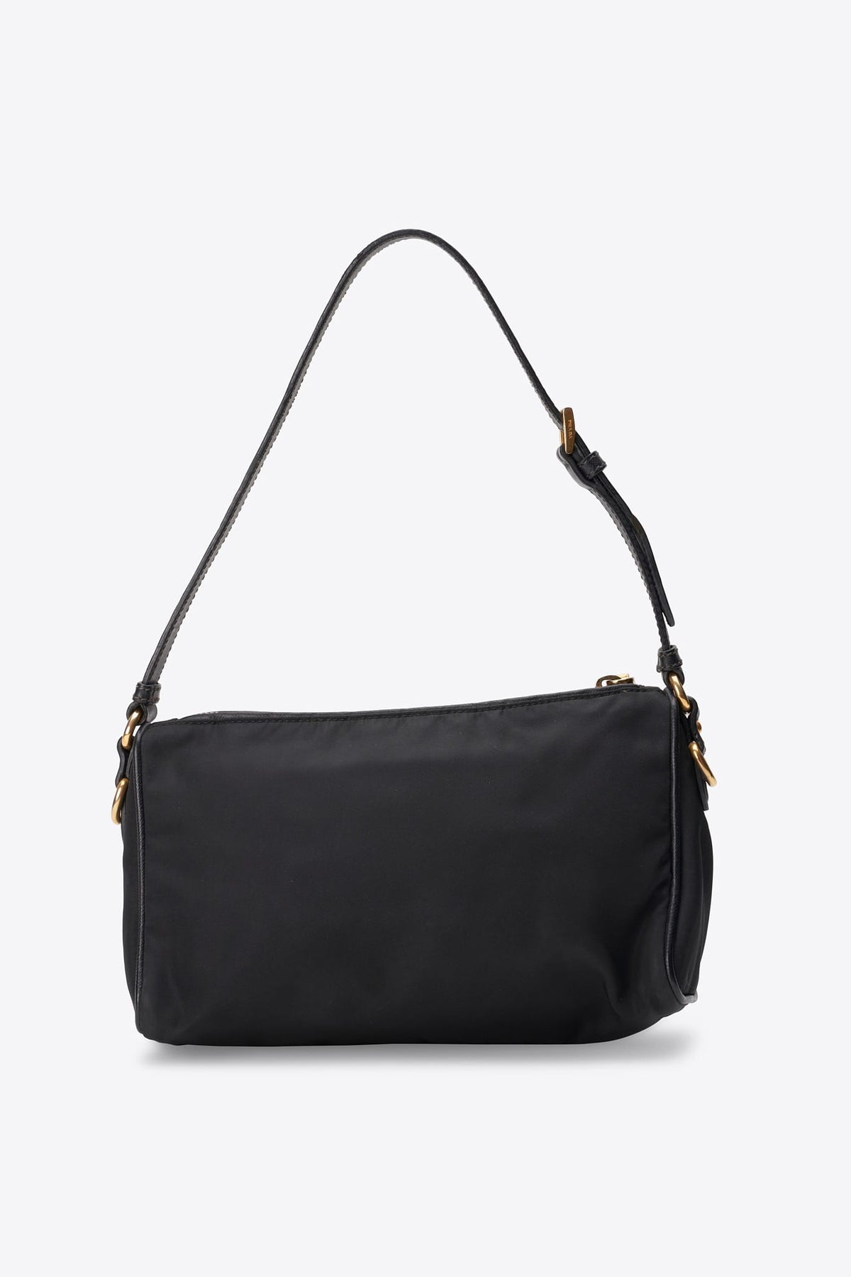 Vintage Prada Black Nylon Shoulder Bag With Gold Hardware