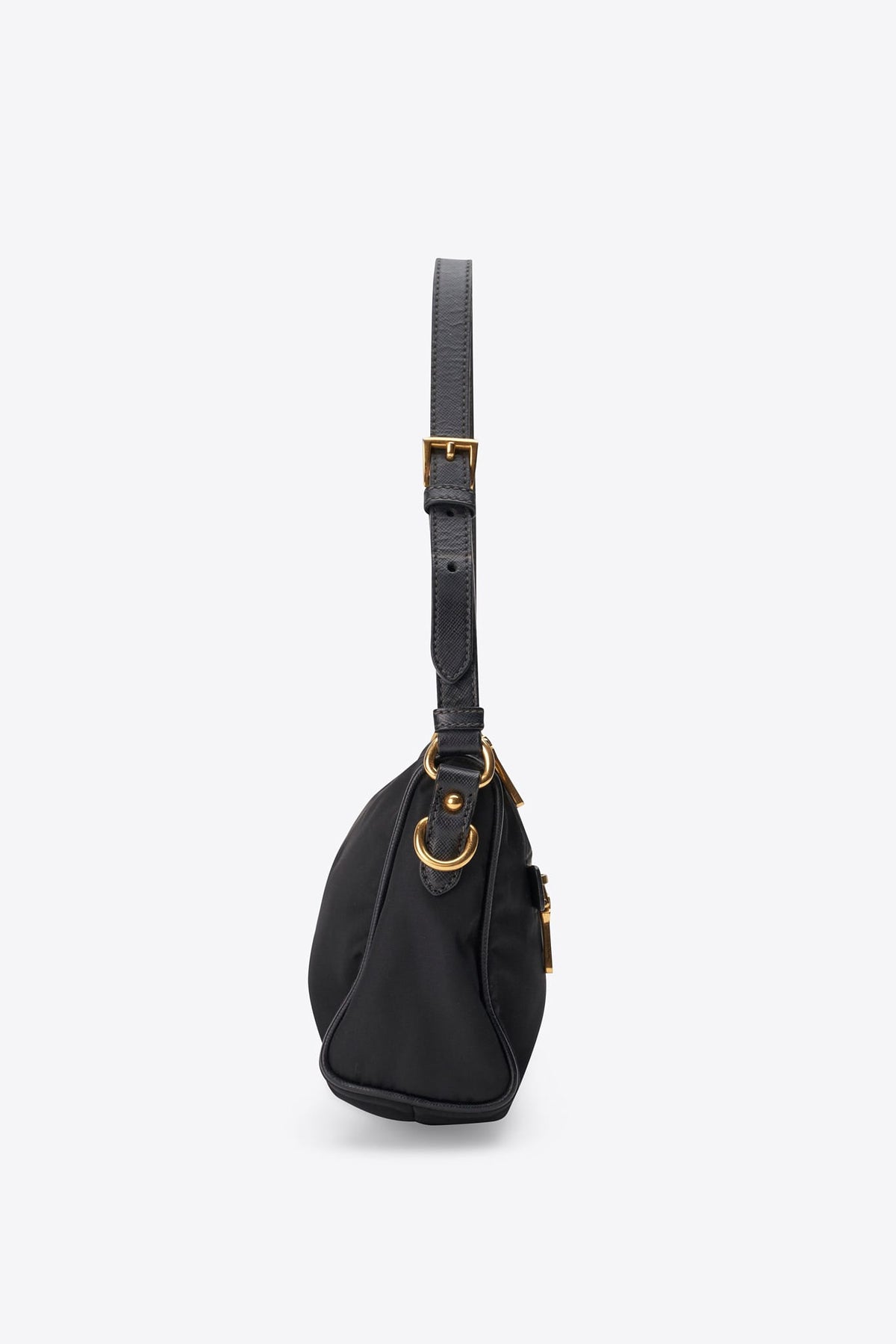 Vintage Prada Black Nylon Shoulder Bag With Gold Hardware