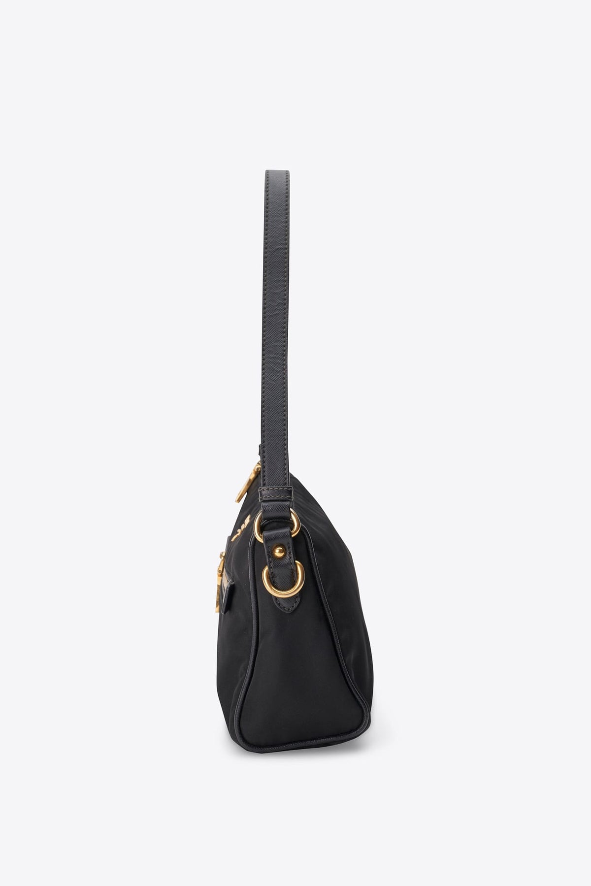 Vintage Prada Black Nylon Shoulder Bag With Gold Hardware