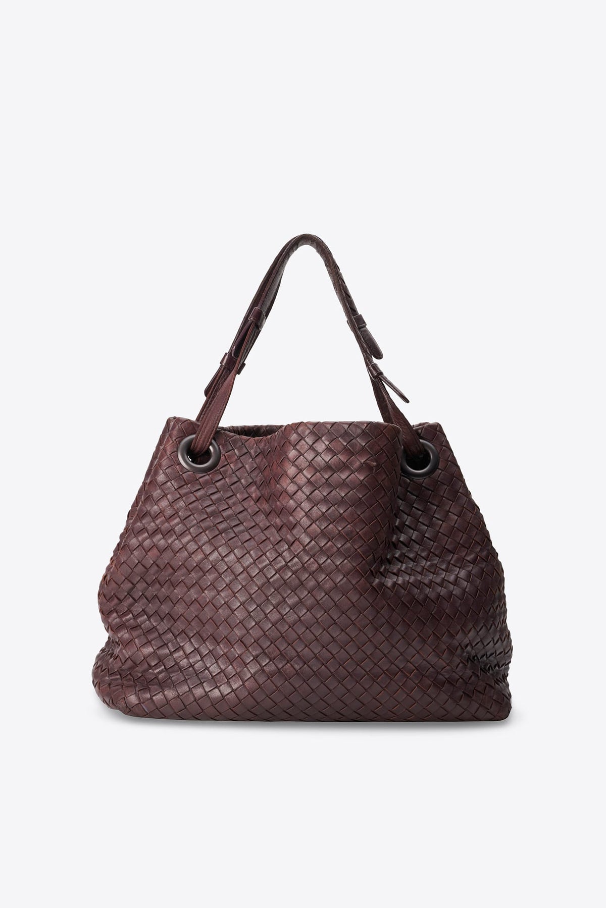 Vintage Bottega Veneta Intrecciato Burgundy Leather Shoulder Bag
